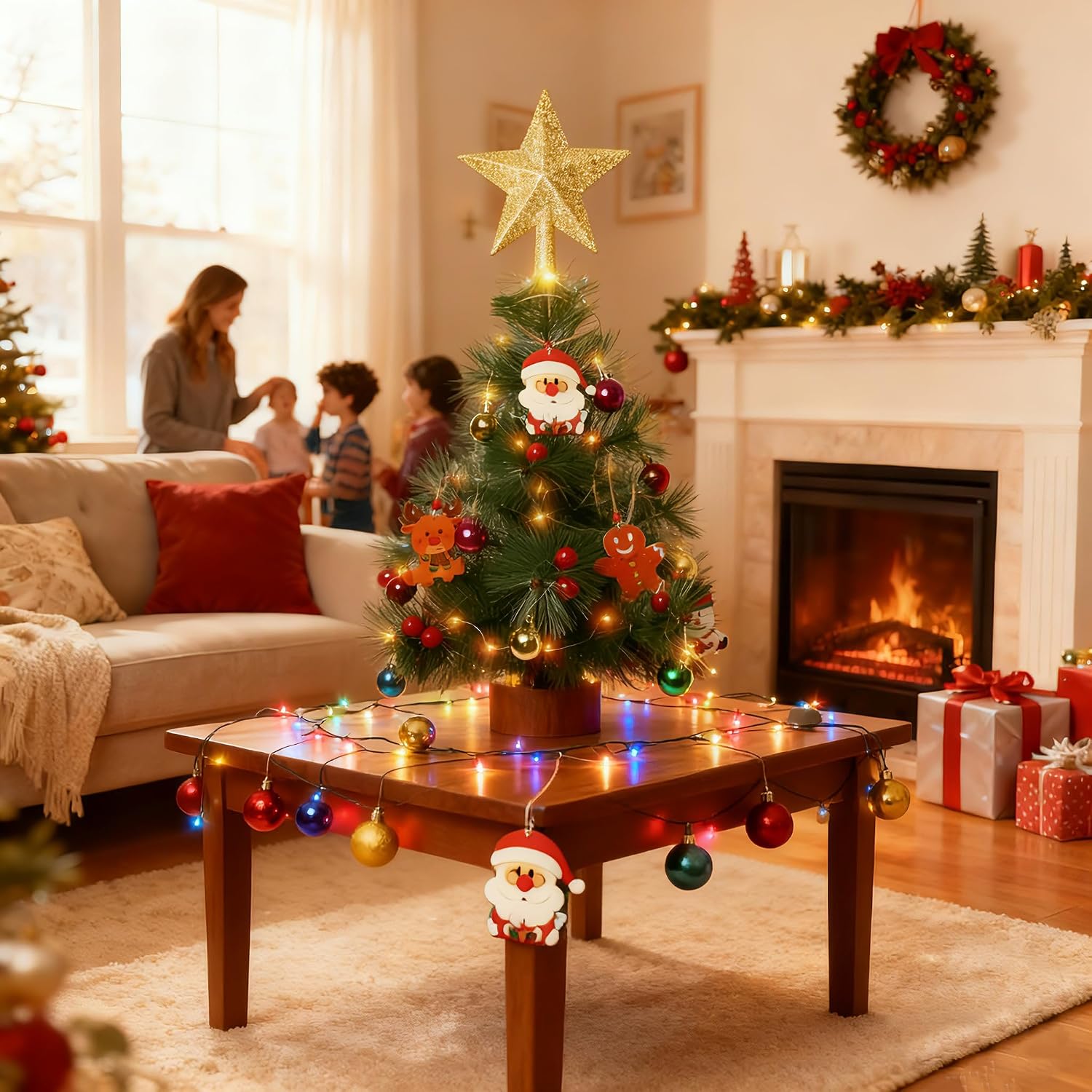 Small Christmas Tree with Lights,30inch Artificial Christmas Tree with 50 LED Lights,Treetop Star,Cartoon Small Pendant,DIY Best Choice,Tabletop Christmas Tree,Christmas Decorations