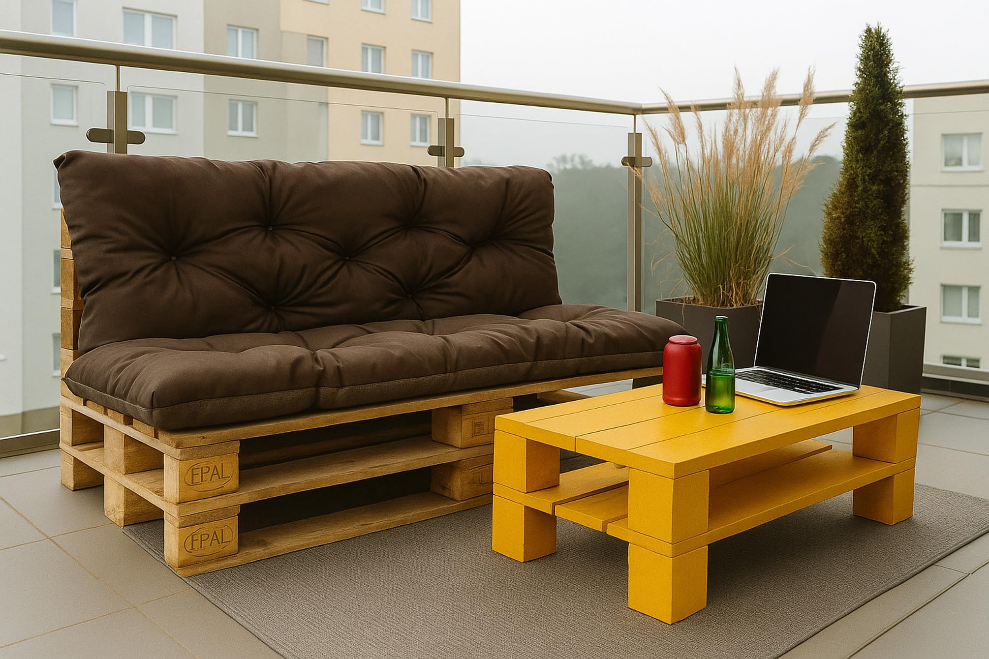 Cuscini pallet, Cuscini per pallet esterni/Cuscino Euro Pallet, Cuscino Divano, Cuscino Soggiorno da Giardino (Set:120x60+120x40cm, Marrone)