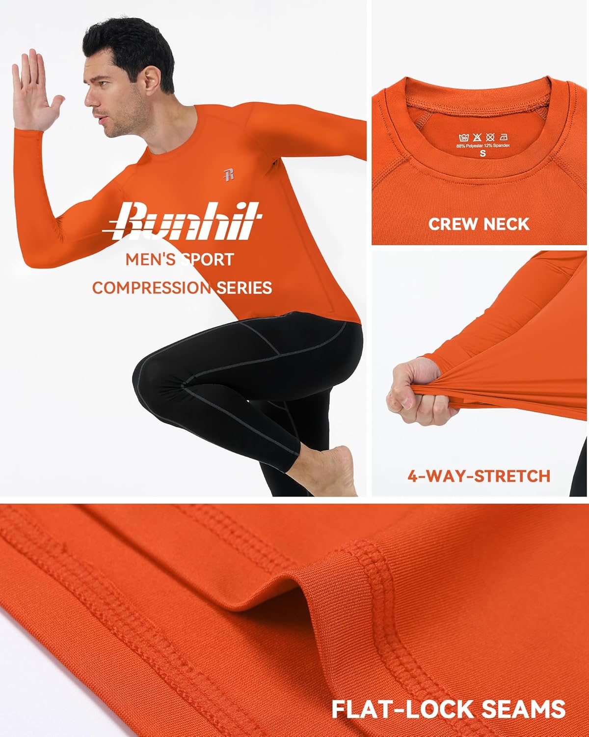 Runhit Long Sleeve Compression Shirts for Men, UPF 50+ Men's Compression Shirts, Running Athletic Workout Base Layer - Image 3