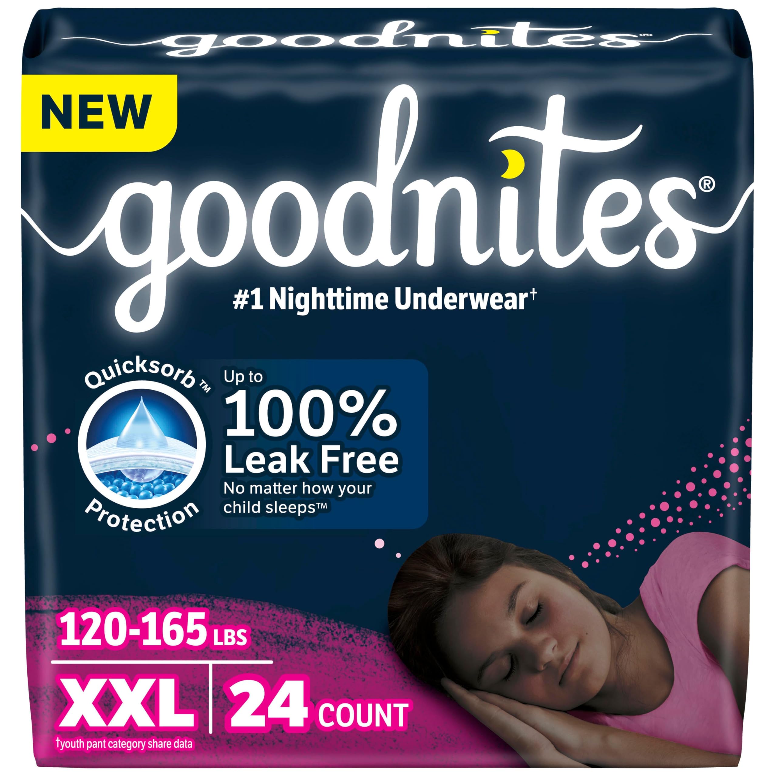 Goodnites Girls Nighttime Underwear XXL Size (120-175lbs), 24 Pack (2 Pack of 12), Package May Vary