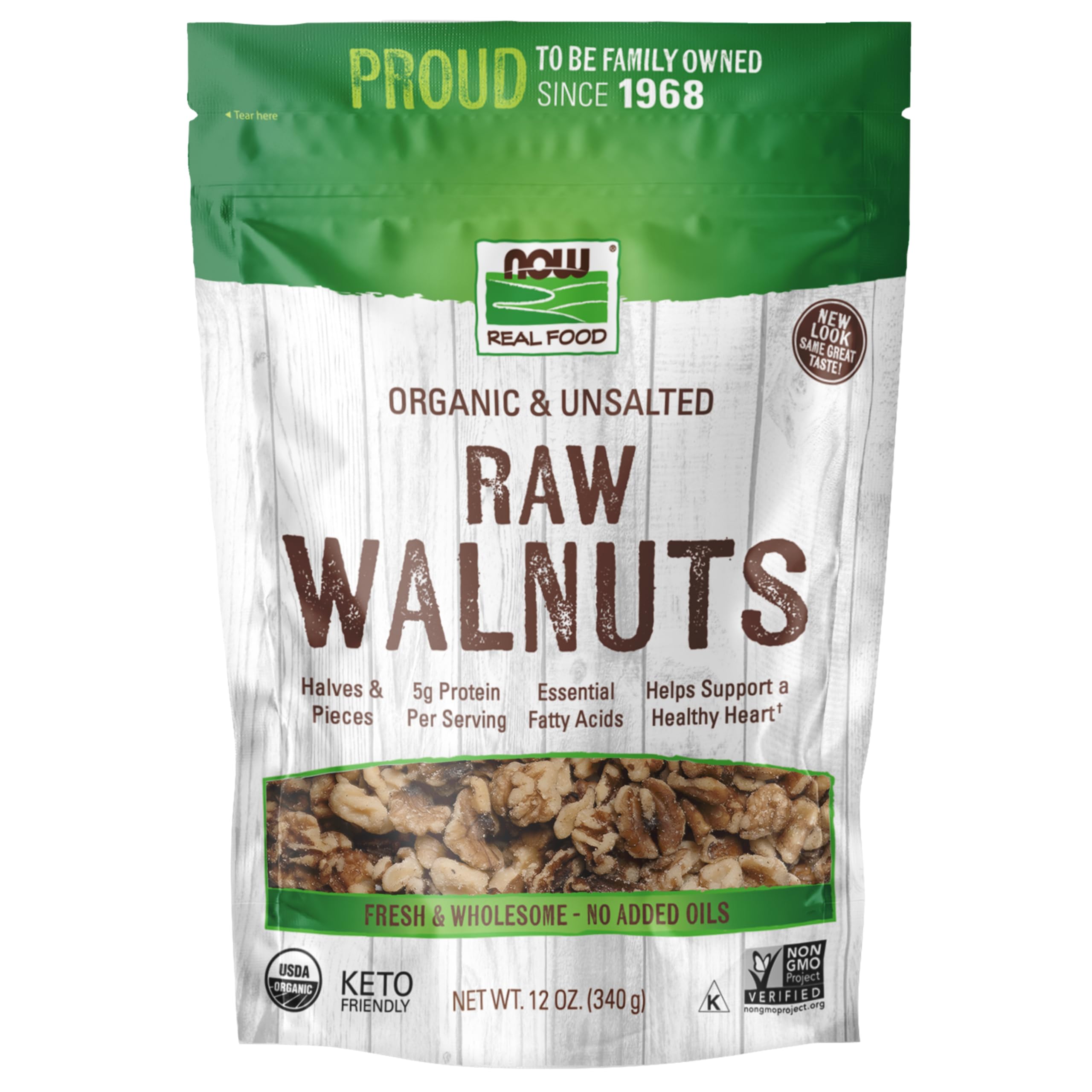Certified Organic Walnuts, Raw and Unsalted, Halves and Pieces, Good Source of Protein and Healthy Fatty Acids, Certified Non-GMO, 12-Ounce (Packaging May Vary)
