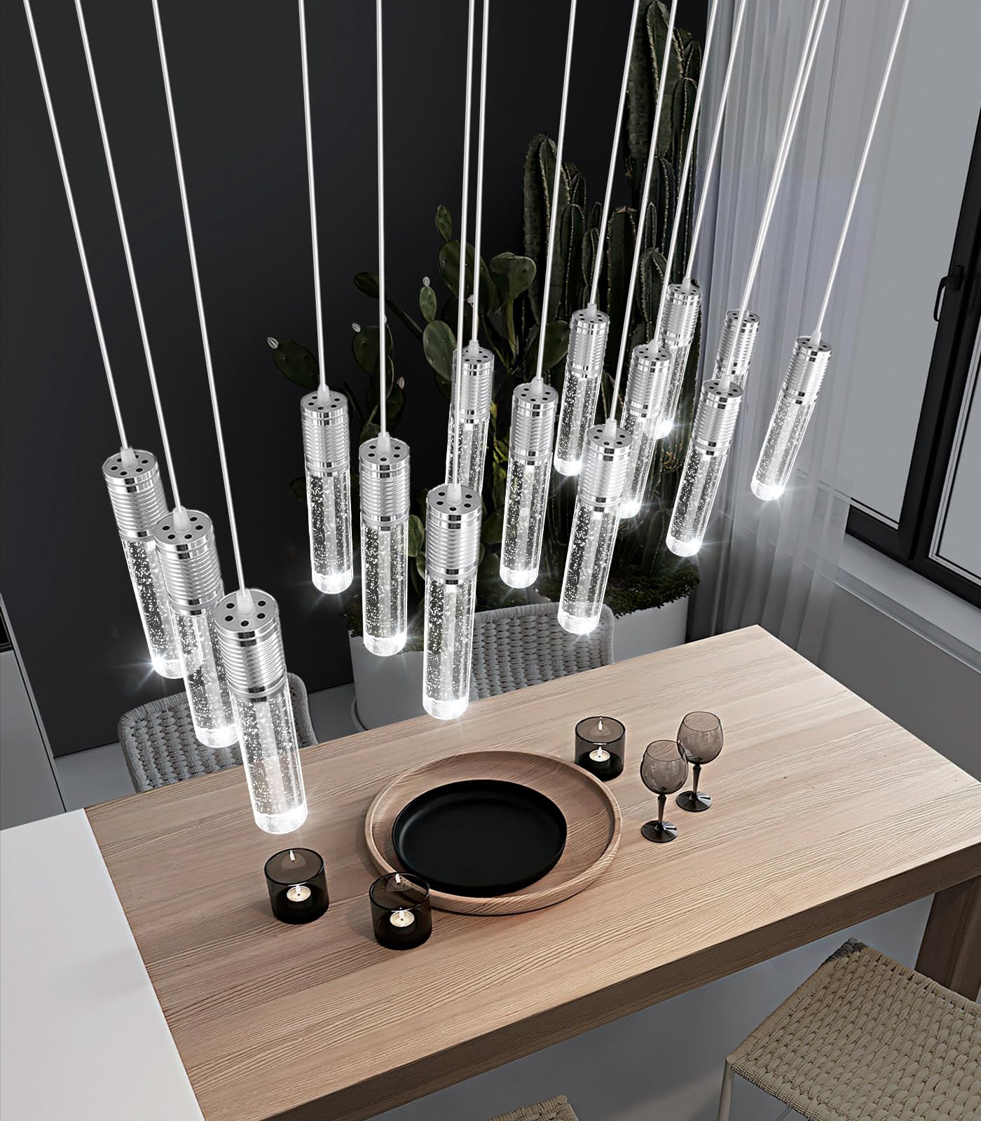 15-Lights Modern Crystal Chandelier LED Pendant Lighting Fixture for Kitchen Island Light Fixtures for Dining Room Hallway Foyer