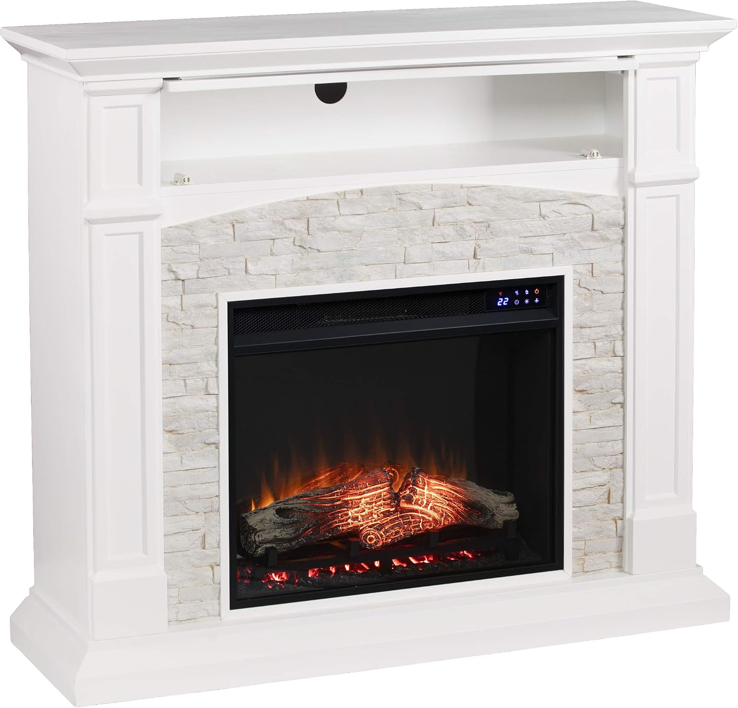 SEI Furniture - Seneca Electric Touch Screen Media Fireplace - White - Transitional Design, White Glass and Wood - Ideal for Living Room, Bedroom (FR9362)