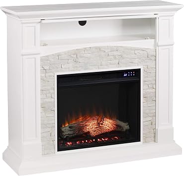 SEI Furniture - Seneca Electric Touch Screen Media Fireplace - White - Transitional Design, White Glass and Wood - Ideal for Living Room, Bedroom (FR9362)