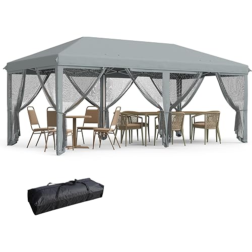 Outsunny 10' x 20' Pop Up Canopy Tent with Netting, Heavy Duty Instant Sun Shelter, Large Tents for Parties with Carry Bag for Outdoor, Garden, Patio, Gray