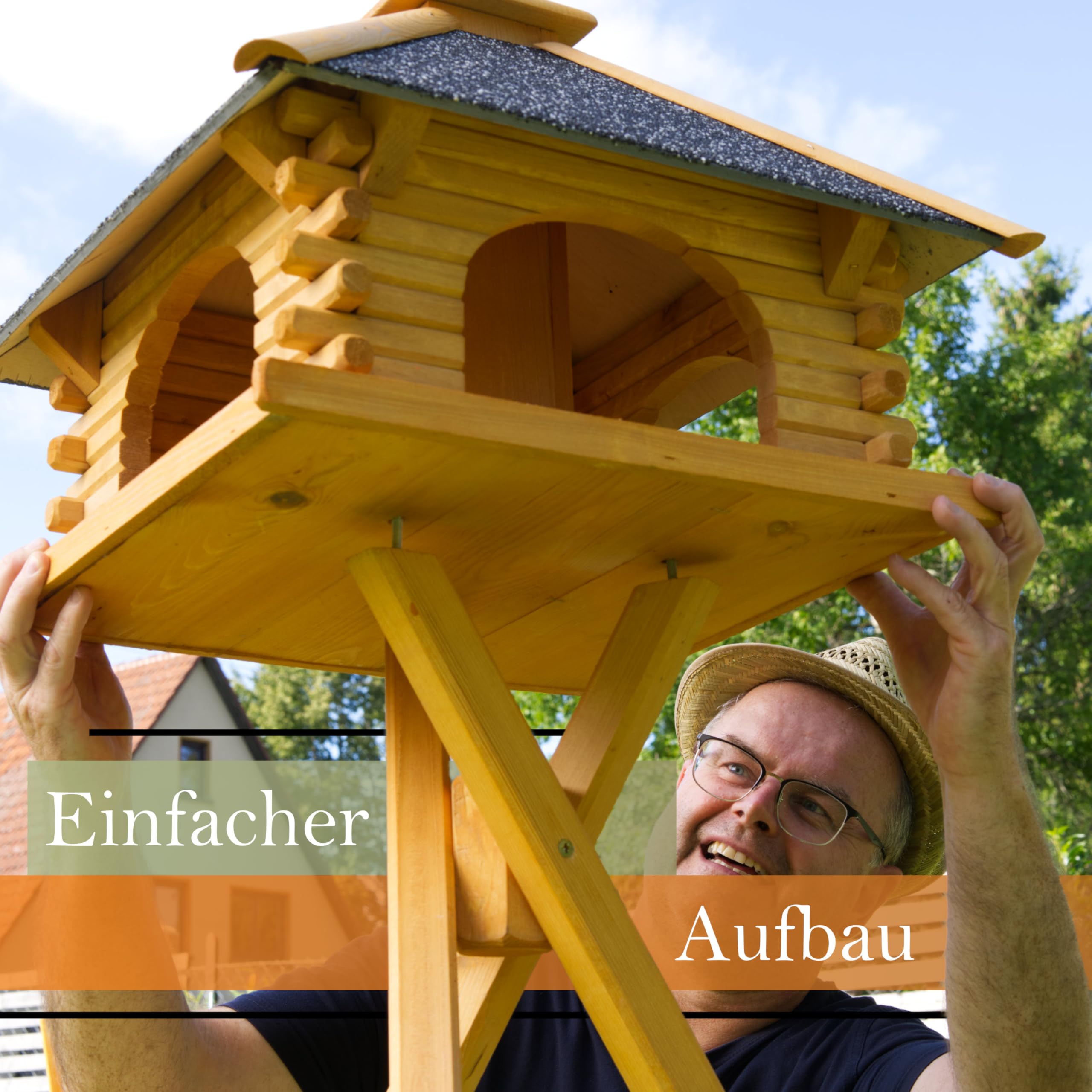 Vogelhaus V20 Weiss (Vogelhaus mit Ständer, Weiss, Dach Stein anthrazit/grau)