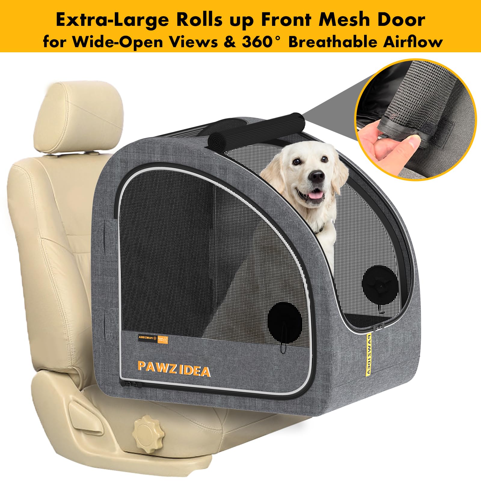 PAWZIDEA Passeggino per cani di grandi dimensioni, extra large, con trasportino staccabile, fino a 50 kg (grigio)