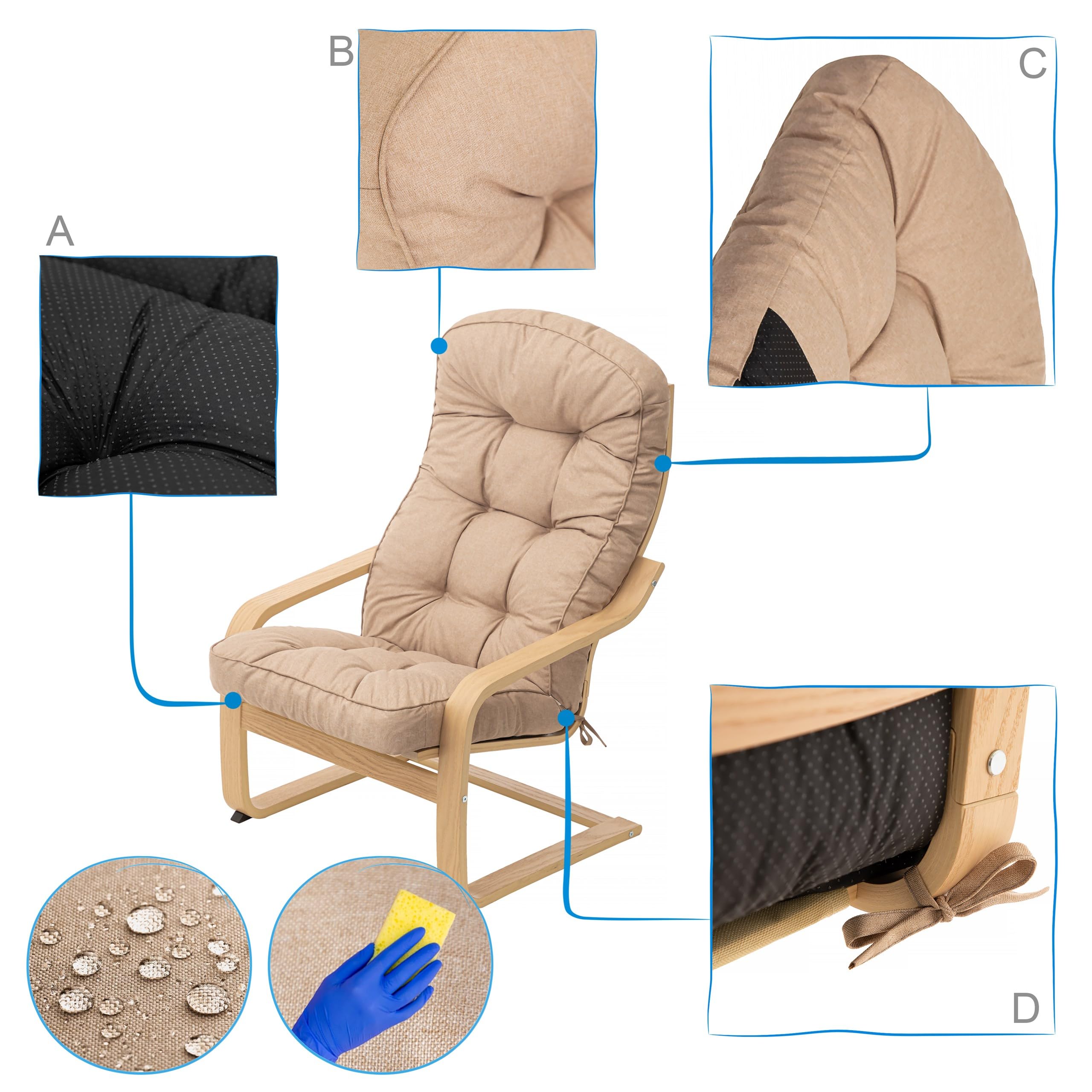 Cuscino per esterni 145 x 56 x 10 cm, colore beige, imbottitura spessa per sedie da giardino, poltrona da giardino e balcone, comodo cuscino e cuscino per pallet, per interni e mobili da