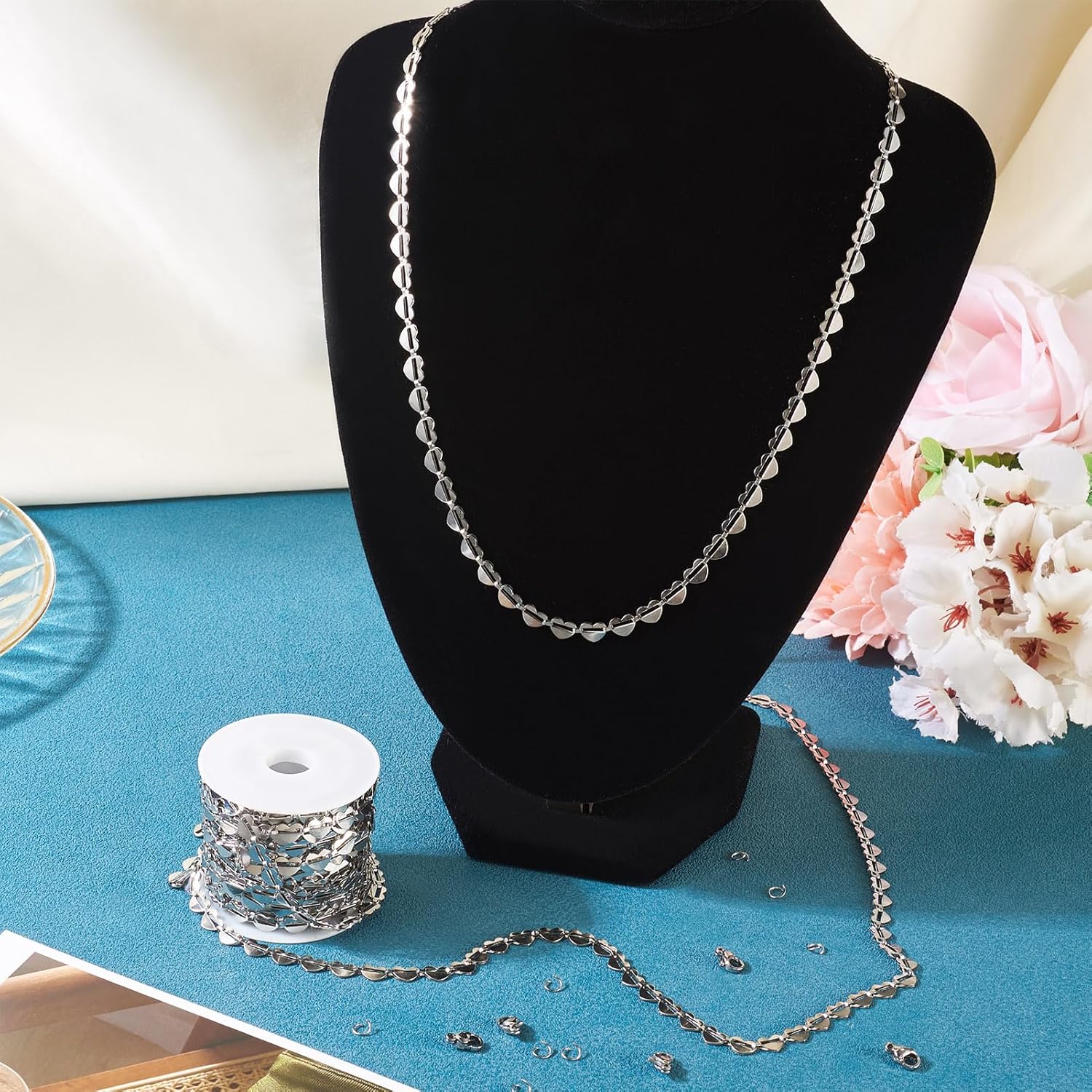Craftdady Stainless Steel Heart Chain for Jewelry Making Soldered Jewelry Chain Roll Love Heart Chain for NecklaceBracelet Choker Making with Lobster Clasps Jump Rings - Image 2