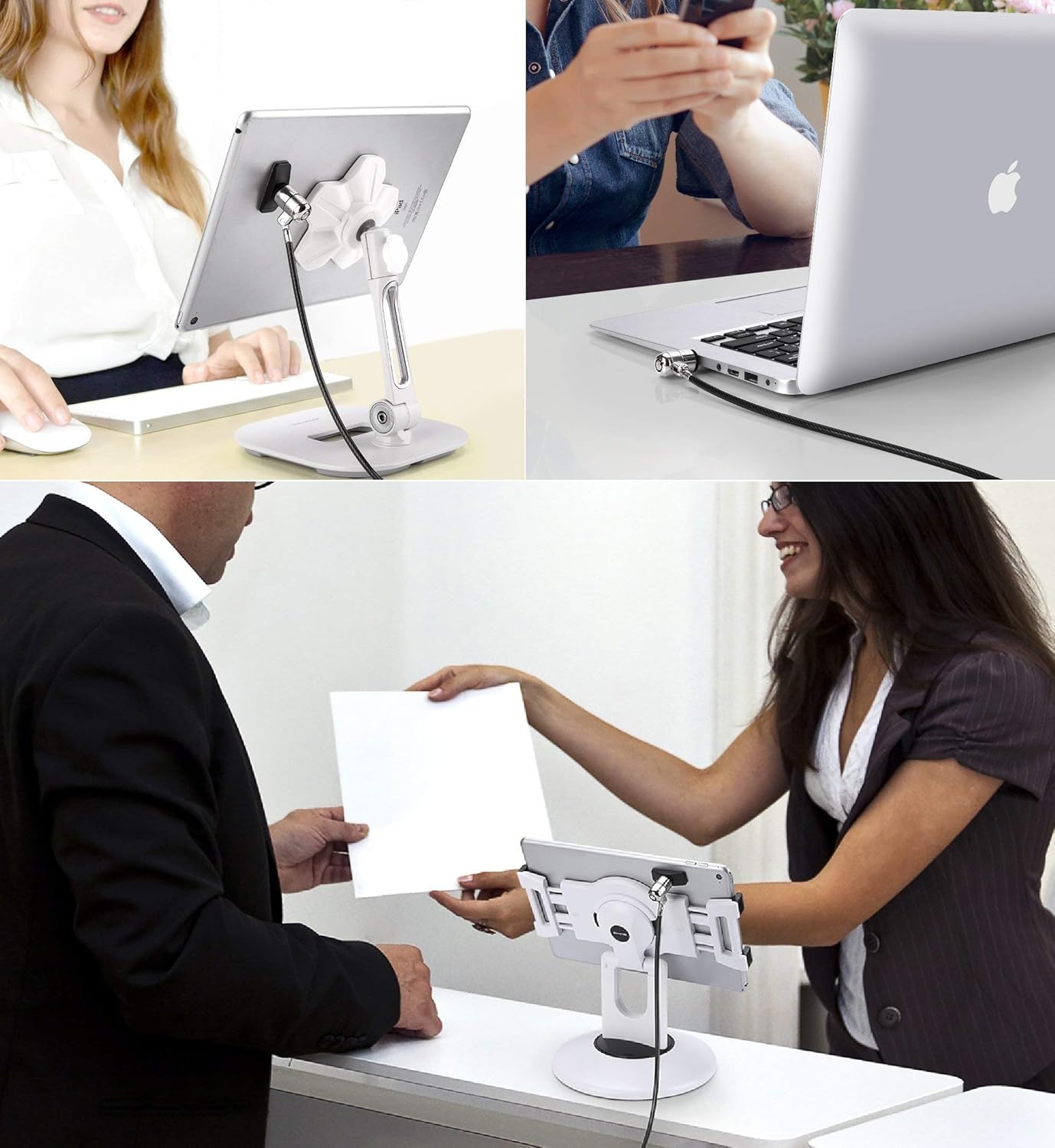 AboveTEK Business Kiosk Aluminum Tablet Stand, 360° Swivel Tablet & Phone Holders for Any 4-14" Device, Laptop Lock, Tablet Lock Security Cable, 2 Keys Durable Steel, Anti Theft Hardware Protection