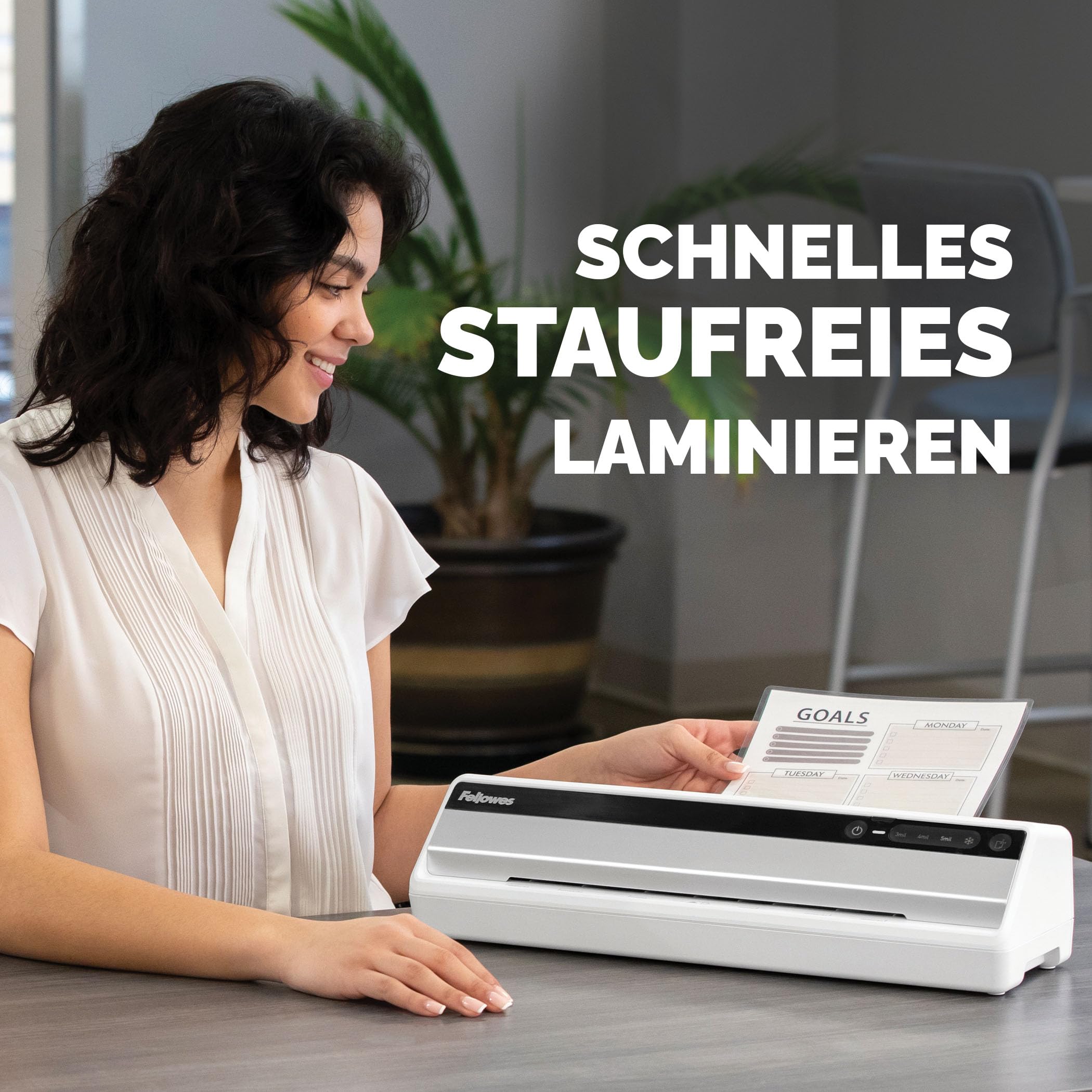 Fellowes Saturn A4 Laminiergerät fürs Büro – InstaHeat, 60 Sek. Aufwärmzeit, Staufreigabe, Auto-Abschaltung – für 80/100/125 Mikron – inkl. 10 Folien – für Zuhause & Büro