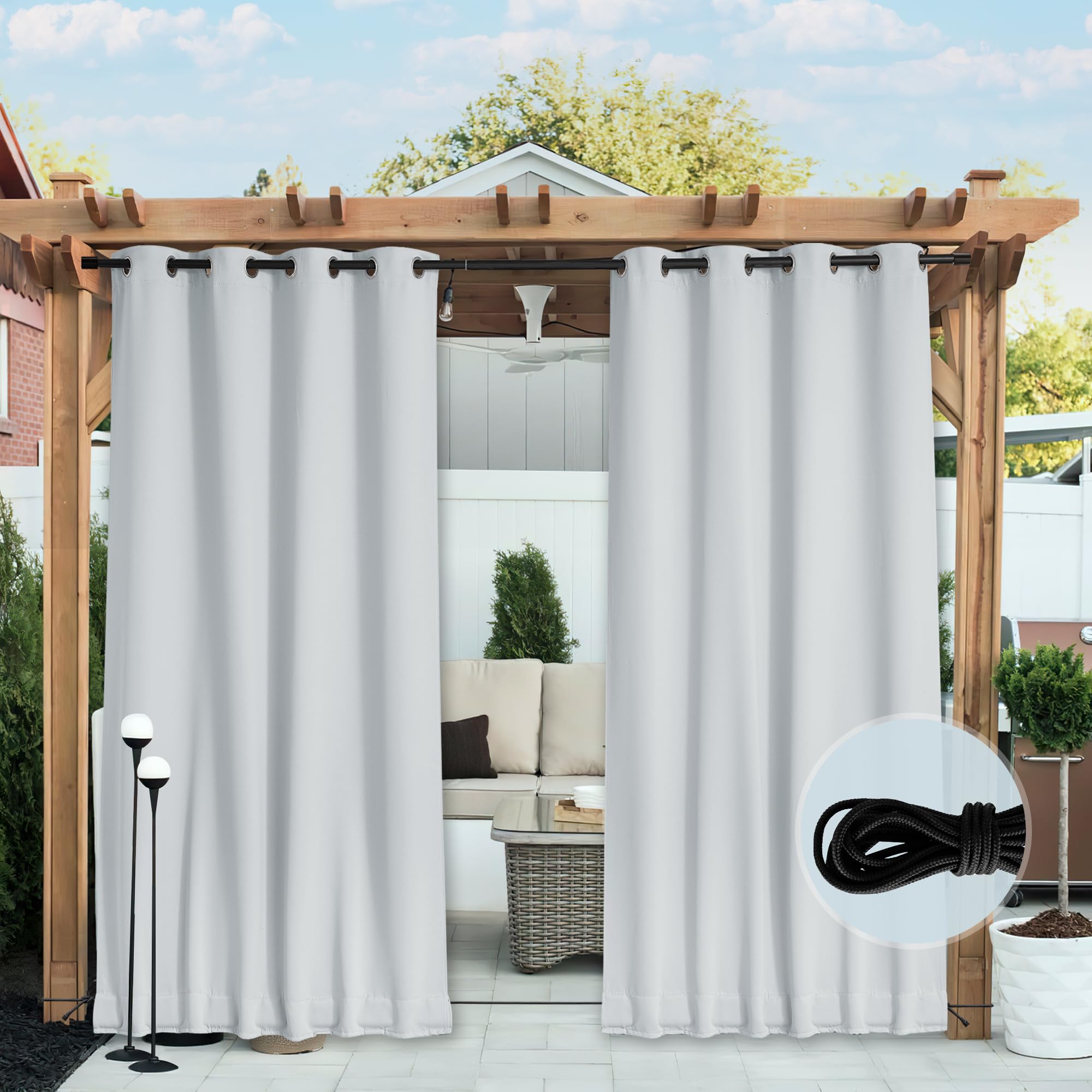 Tende Oscuranti Per Cameretta Bambina - 2 Pezzi 132x114 Cm - Verde Chiaro, Termiche E Isolanti Con Anelli - Foto 5