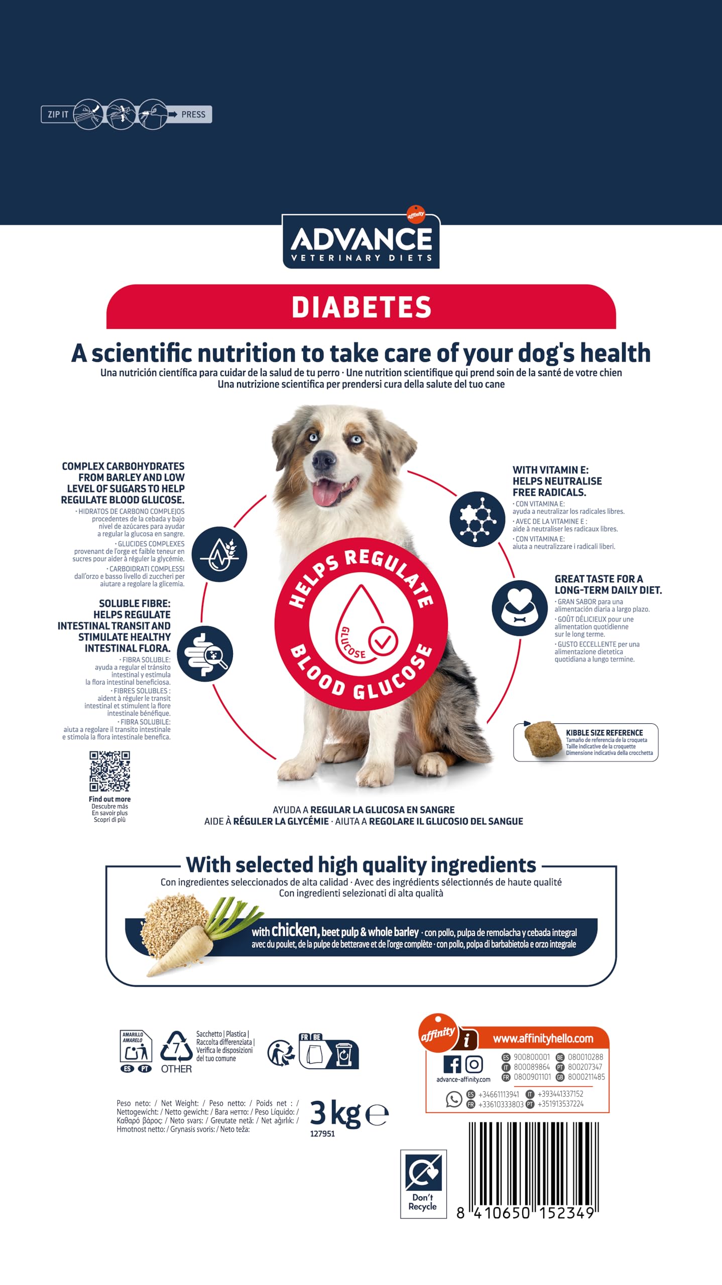 Advance Veterinary Diets Diabetes Colitis - Pienso para Perros con Diabetes y/o Colitis - 12kg