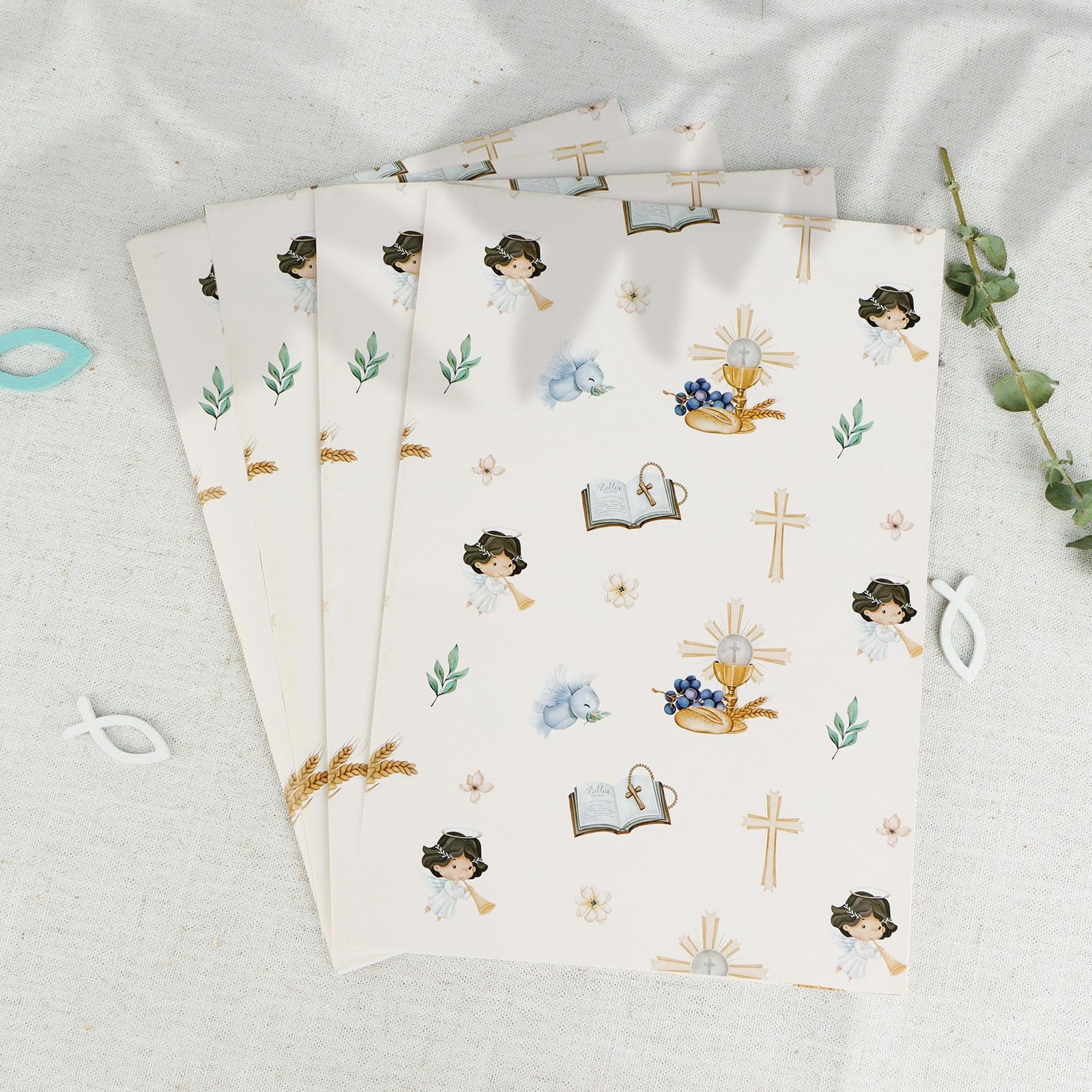 Confezione 14 Fogli Per Scrapbooking Comunione Bambino 30,5x30,5 Cm - Carta Fronte/Retro 250g/m², Con Elementi Ritagliabili E Carte, Acid Free