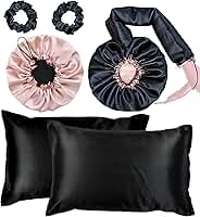 Kit Touca Difusora Dupla + Touca Dormir + 2 Fronhas + 2 Xuxinhas (Preto/Champagne)