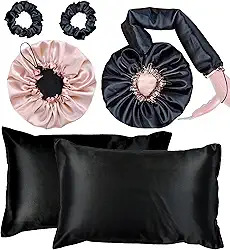 Kit Touca Difusora Dupla + Touca Dormir + 2 Fronhas + 2 Xuxinhas (Preto/Champagne)