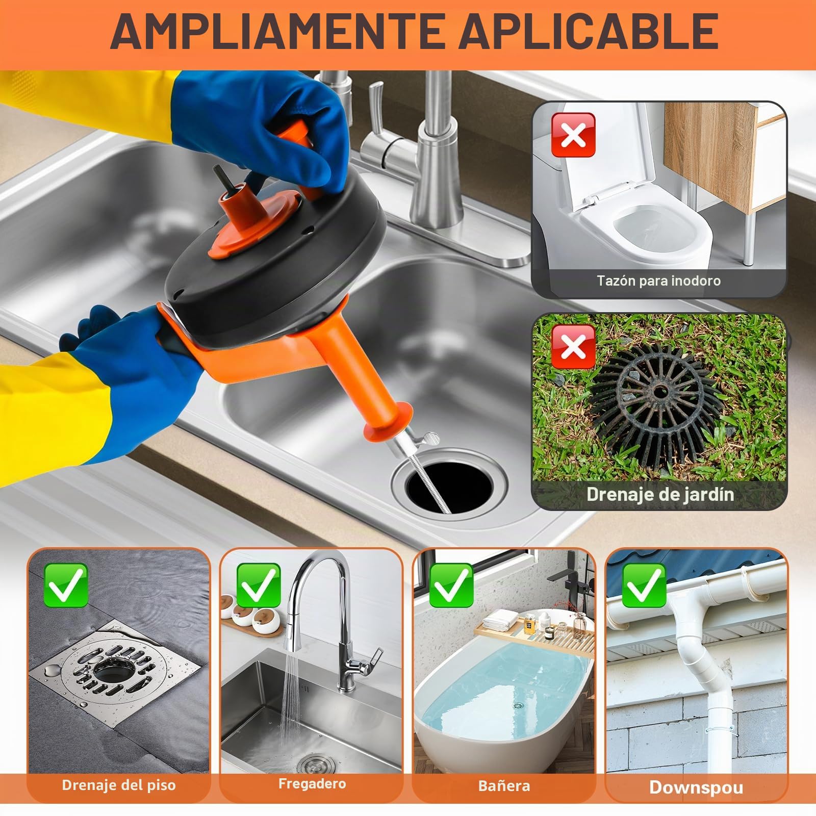 10 m Desatascador Tuberias Profesional- 10m, Desatascador Fregadero con Accesorio de Taladrar, Limpia Tuberias con Guantes - Manual & Eléctrico, Desatascador WC para Inodoros Baño Cocina