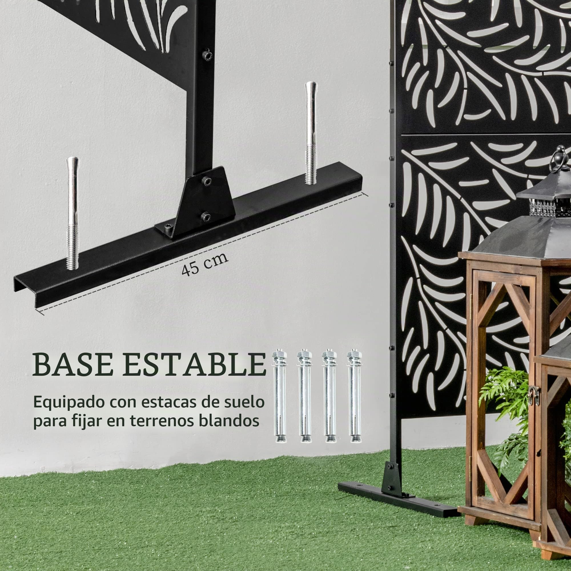 Outsunny Biombo de 3 Piezas para Exterior Jardín 122x45x198 cm Negro | Diseño de Hoja de Sauce para Patio y Terraza
