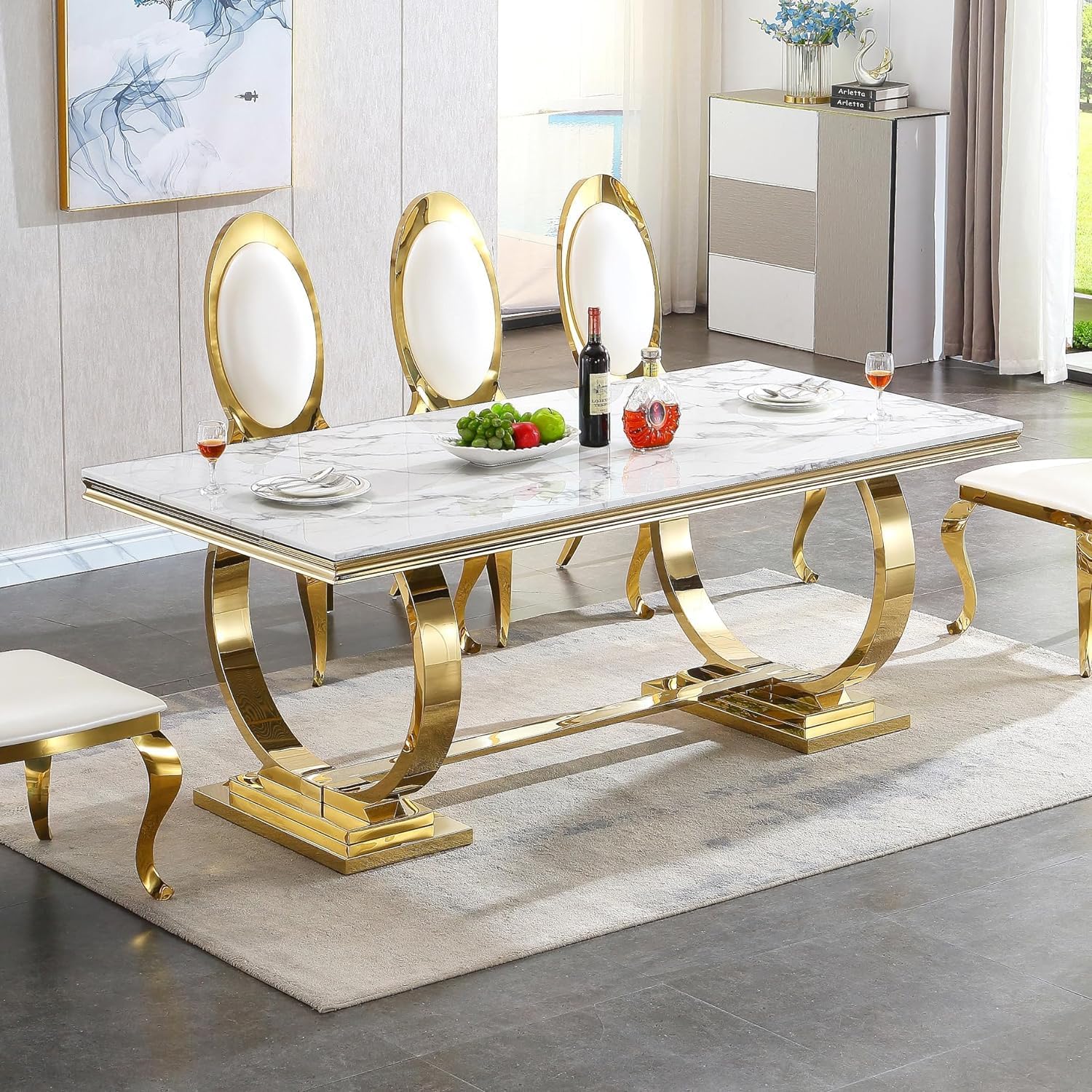 Amazon.com - Goderfuu 70" White Marble Dining Table, Rectangular Faux ...