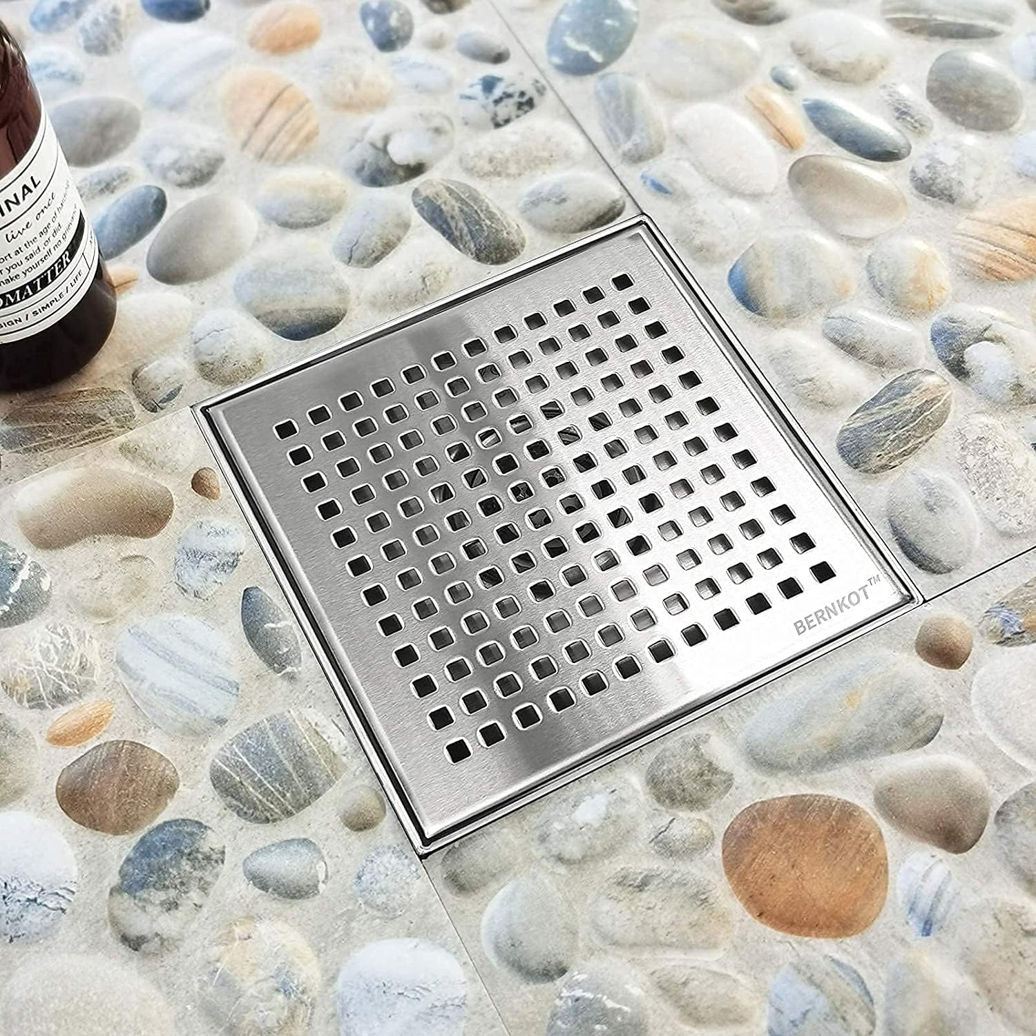 zestaw do prysznica kwadratowy ze stali nierdzewnej, 15×15 cm odpływ podłogowy do prysznica z 360° syfonem zabezpieczającym przed przykrymi zapachami i filtrem na włosy, 2 adaptery odpływowe