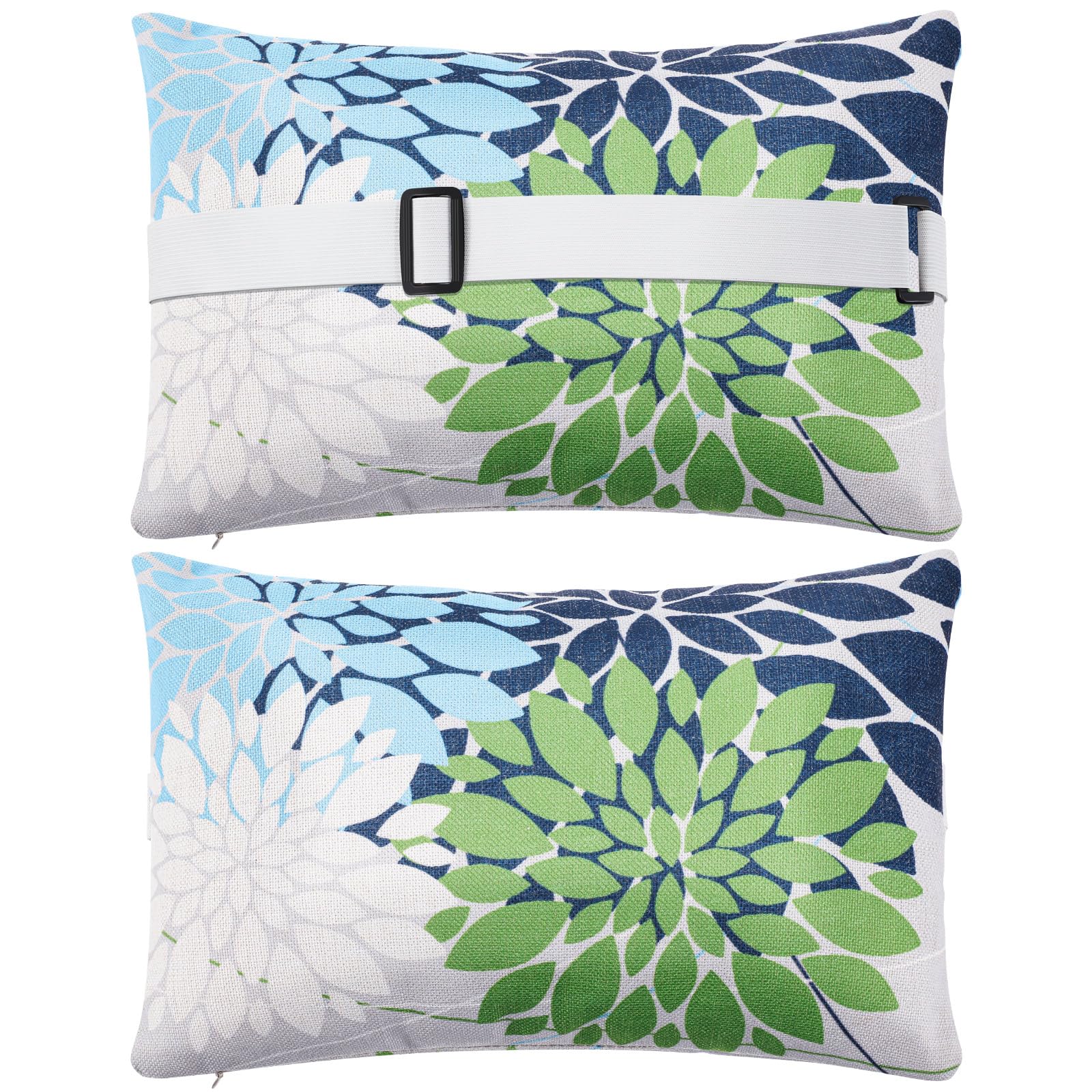 Juexica 2 Pack Lounge Chaise Pillow with Strap 16 x 11 Inches Waterproof Outdoor Beach Chair Pillow Adjustable Elastic Band for Hammock Lumbar