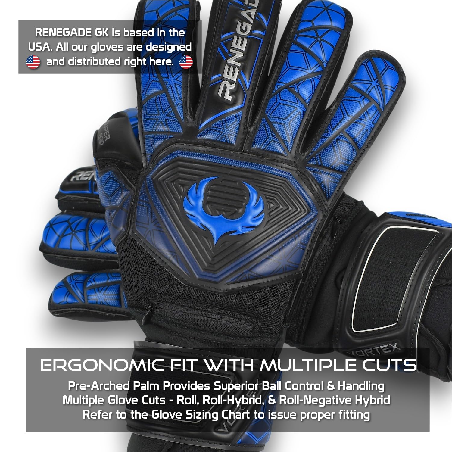 Renegade GK Vortex Guantes De Porteros con Microbe-Guard (Talla 6-11, 3 Estilos) | 3.5+3mm Hyper Grip |Guante del Portero De Alto Nivel | Mejor Agarre, Protección Y Comodidad | Adulto, Niños