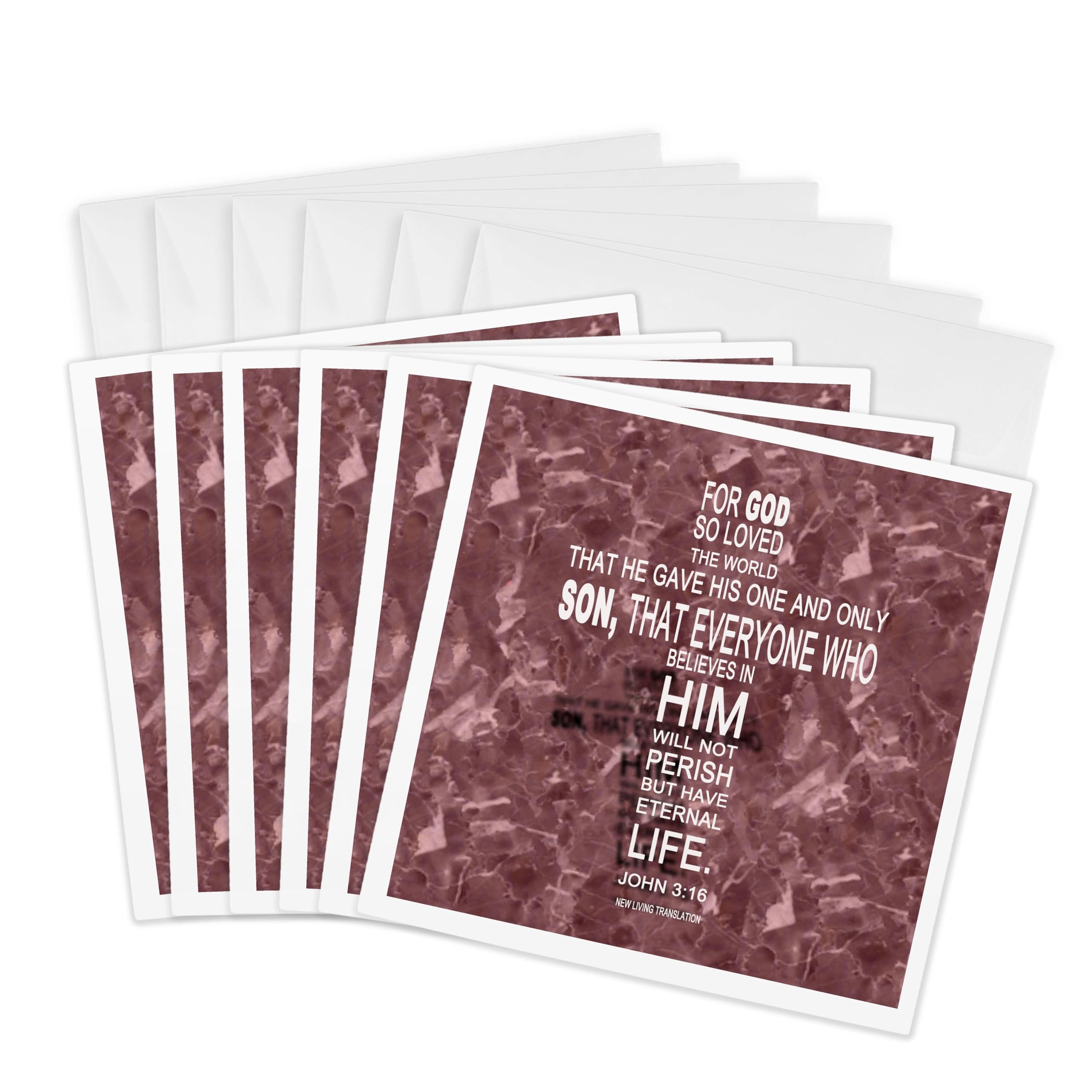 3dRose gc_29090_1 6 x 6-Inch "John 3 16 Bible Verse in The Form of a Cross Reflected on Red Granite Print" Greeting Card (Pack of 6)