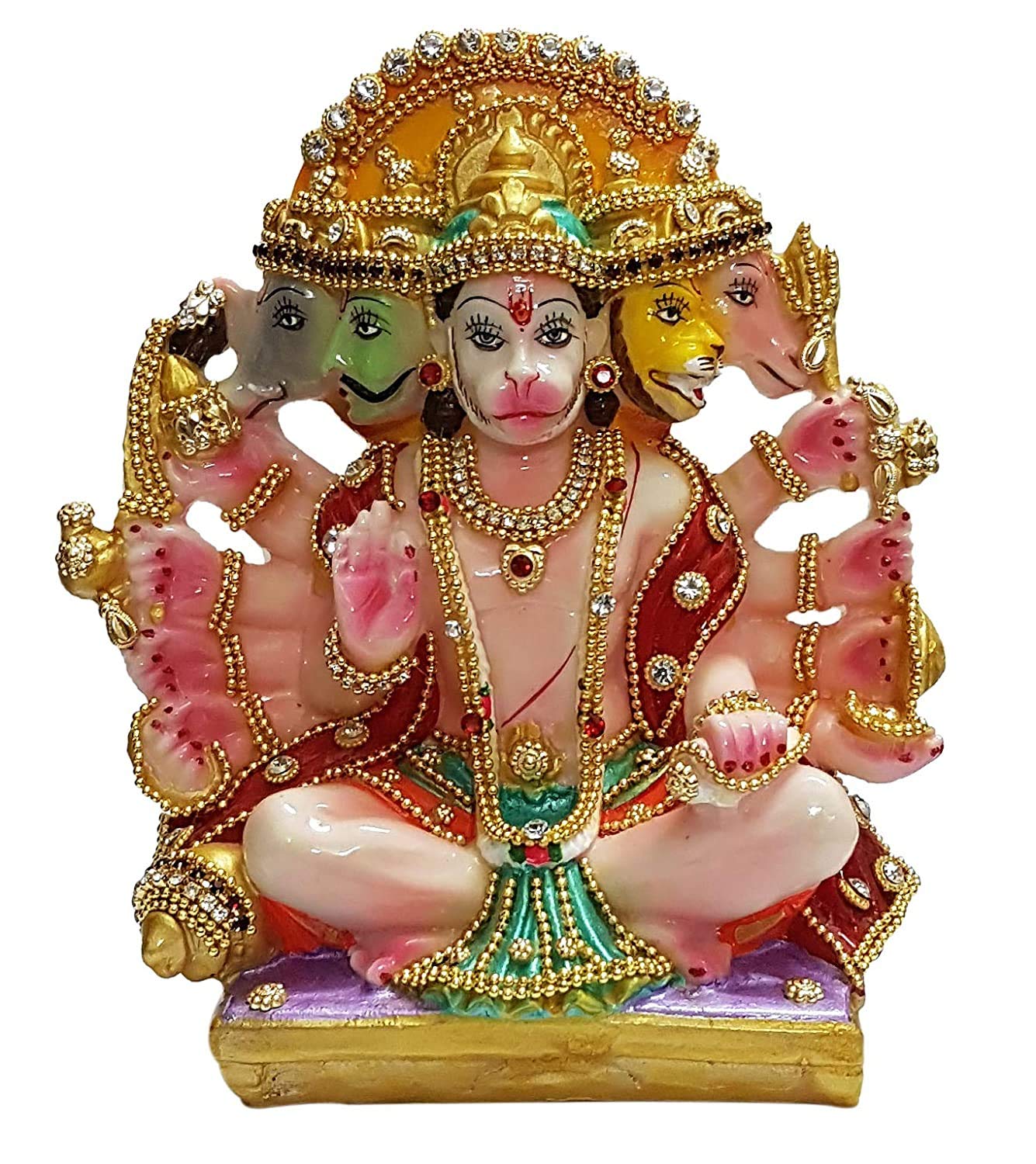 SSR-PANCHMUKHI Hanuman JI with Decoration Decorative Showpiece (Polyresin, Marble)-1PC