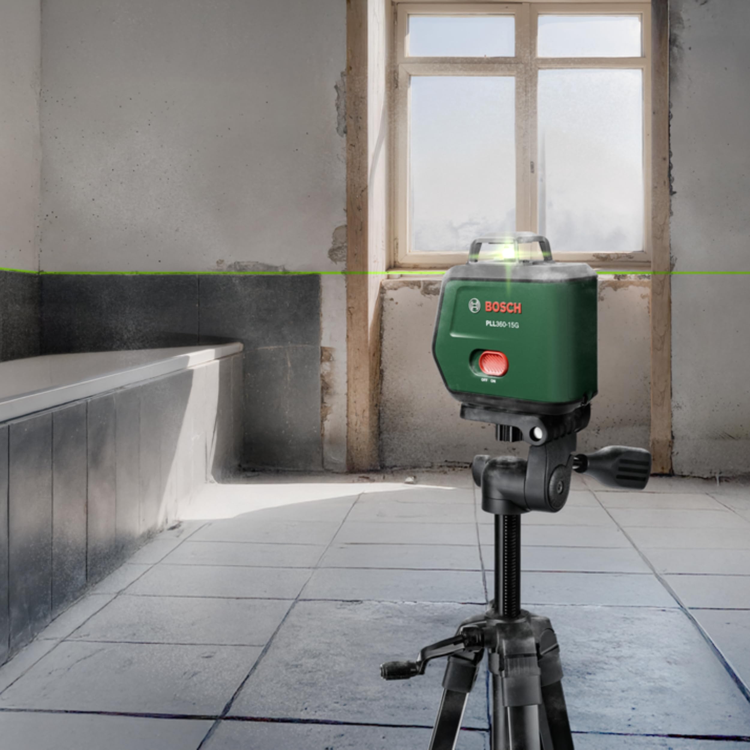 Bosch Laser Liniowy PLL360‑15G (zielone linie 360°, IP54, Li‑ion, USB‑C, statyw TT 120, uchwyt MM 3)