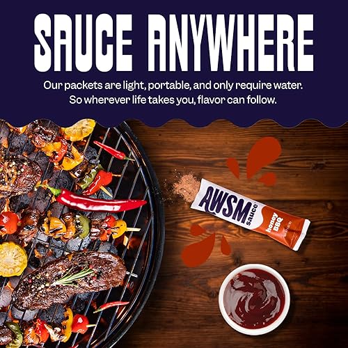 Miniatura 6 de AWSM Sauce Honey Hickory BBQ - Salsa en polvo para barbacoa  Dulce, salada y ahumada, solo tienes que añadir agua, baja en residuos, deliciosa y