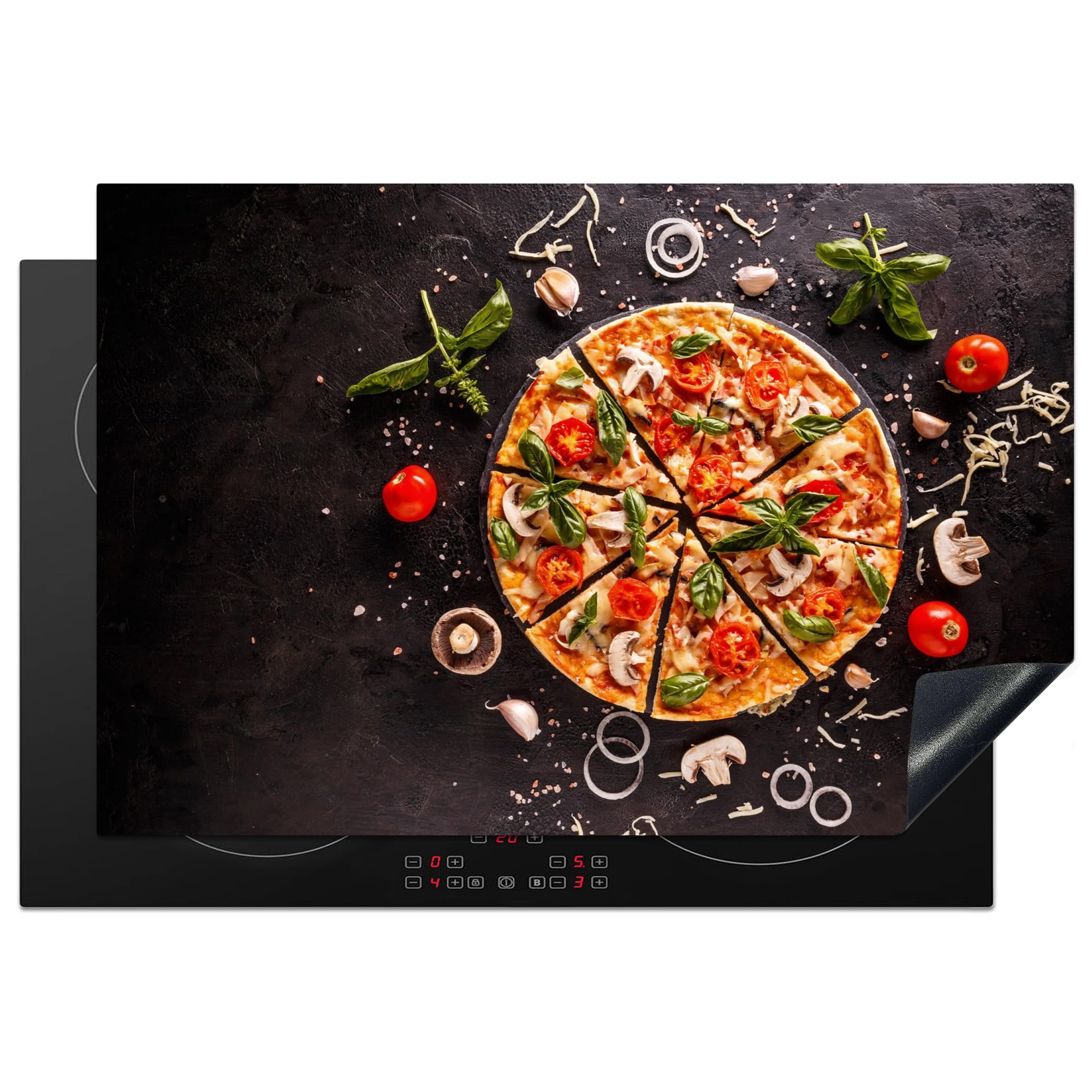 KitchenYeah© Induction Hob Protector Mat 20.3"x29.9" / 76x51.5 cm Stove Cap Top Cover Kitchen Cooker Covers for Electric Hobs Vinyl Pizza - Vegetable - Herbs - Kitchen - Industrial