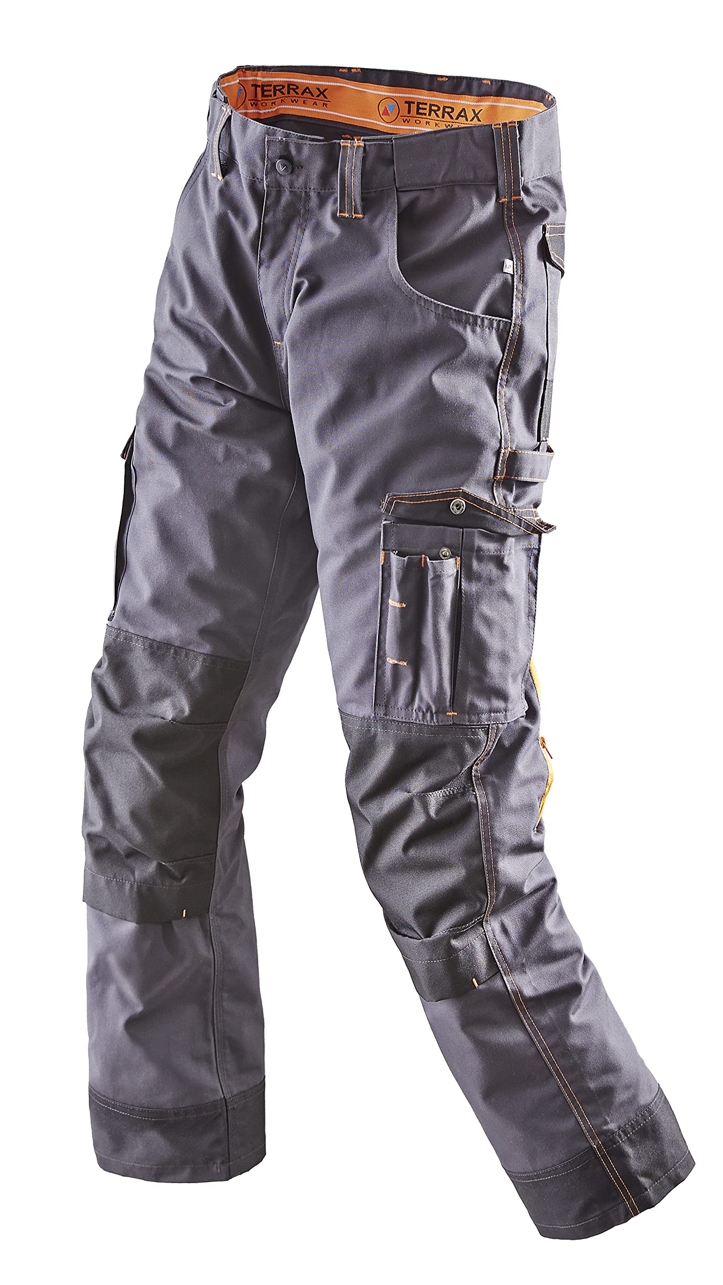 Terrax Workwear Męskie spodnie robocze z wbudowanym paskiem – spodnie robocze z licznymi kieszeniami