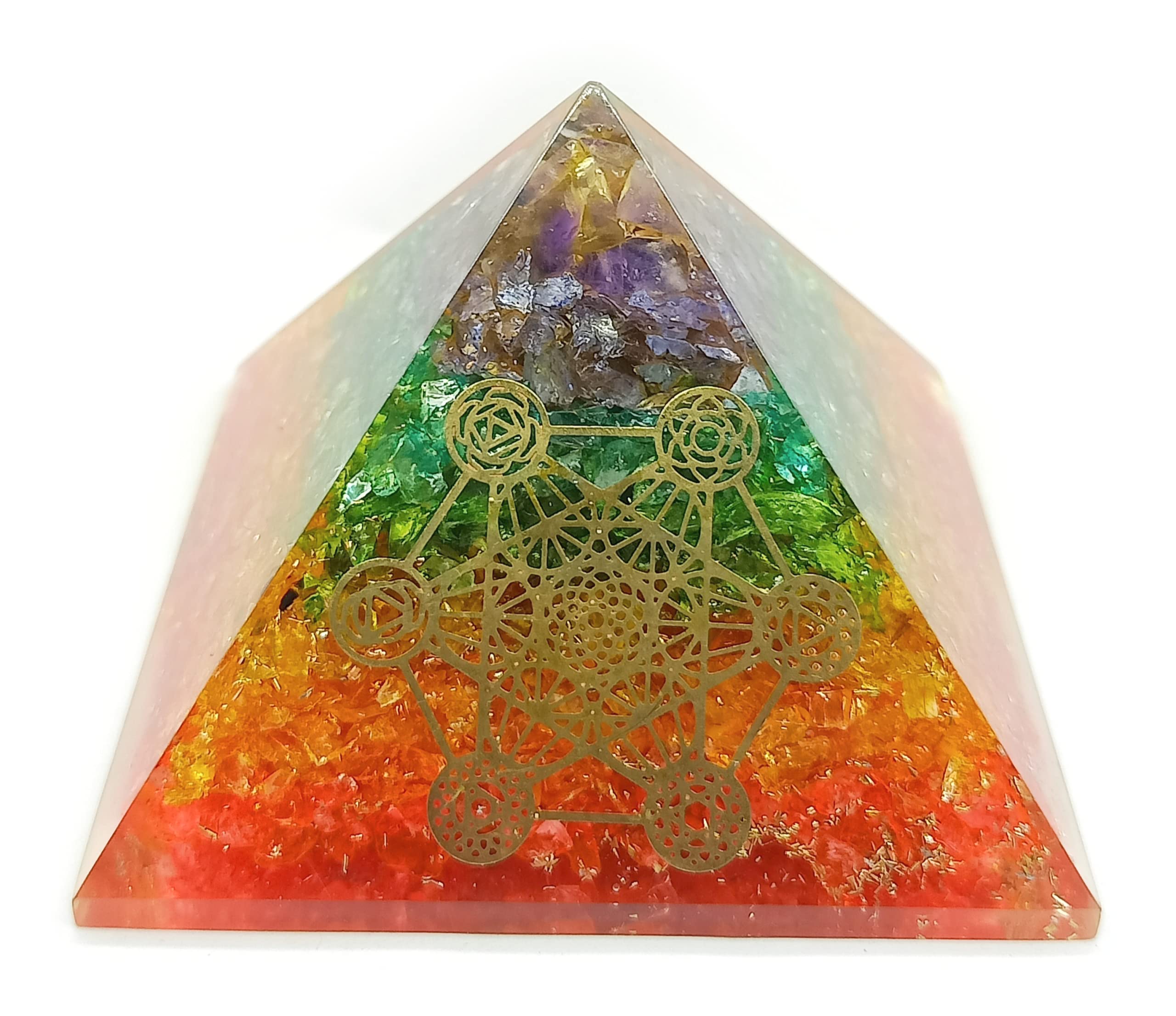 Sanjari Seven Chakra Beautiful Healing Crystal Stone Orgone Pyramid for Healing, Reiki, Mediation with Reiki symbol, Energy and Balance Chakras Standard Size (1 PCS)