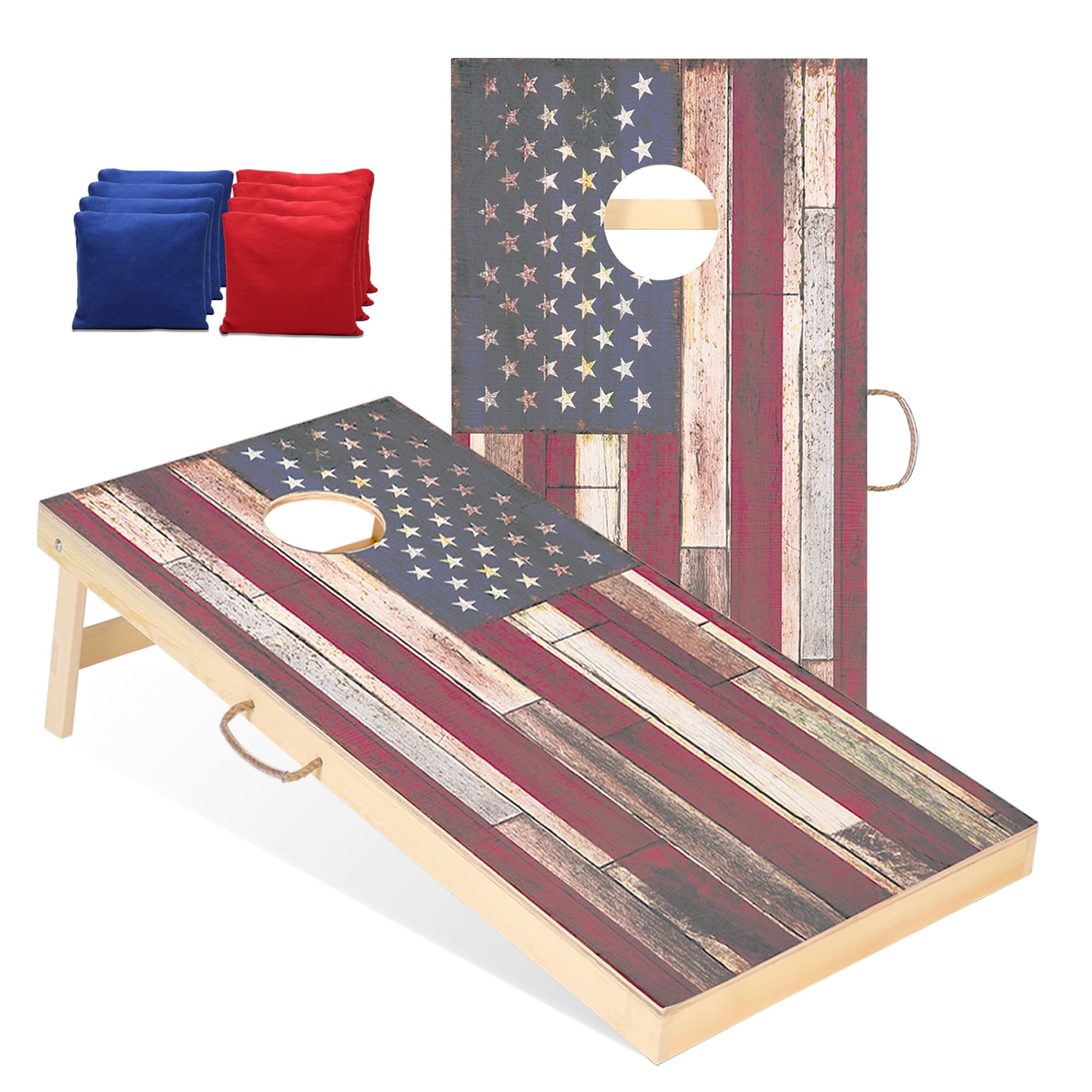 4x2 ft Solid Wood Cornhole Set with 8 Bean Bags, Regulation Size Cornhole Board Set for Adults, Cornhole Game Set for Tailgate Backyard Toss Games Indoor&amp;Outdoor Activities