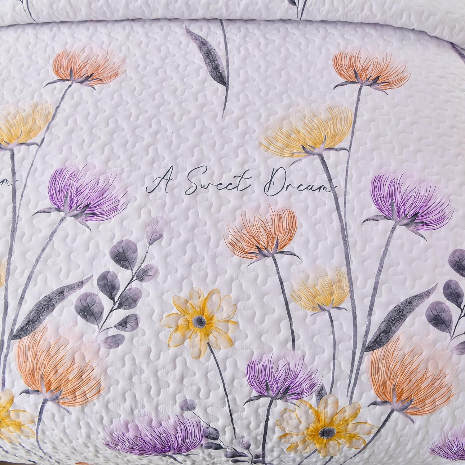 Dinjoy Floral Quilt Set Queen Size,Purple Bedspread Coverlet Botanical 3 Pieces Cute Fall Quilts Microfiber Lightweight Farmhouse Bedspreads Comforter Soft Bed Cover Sets for All Season(96"x90") - Image 9