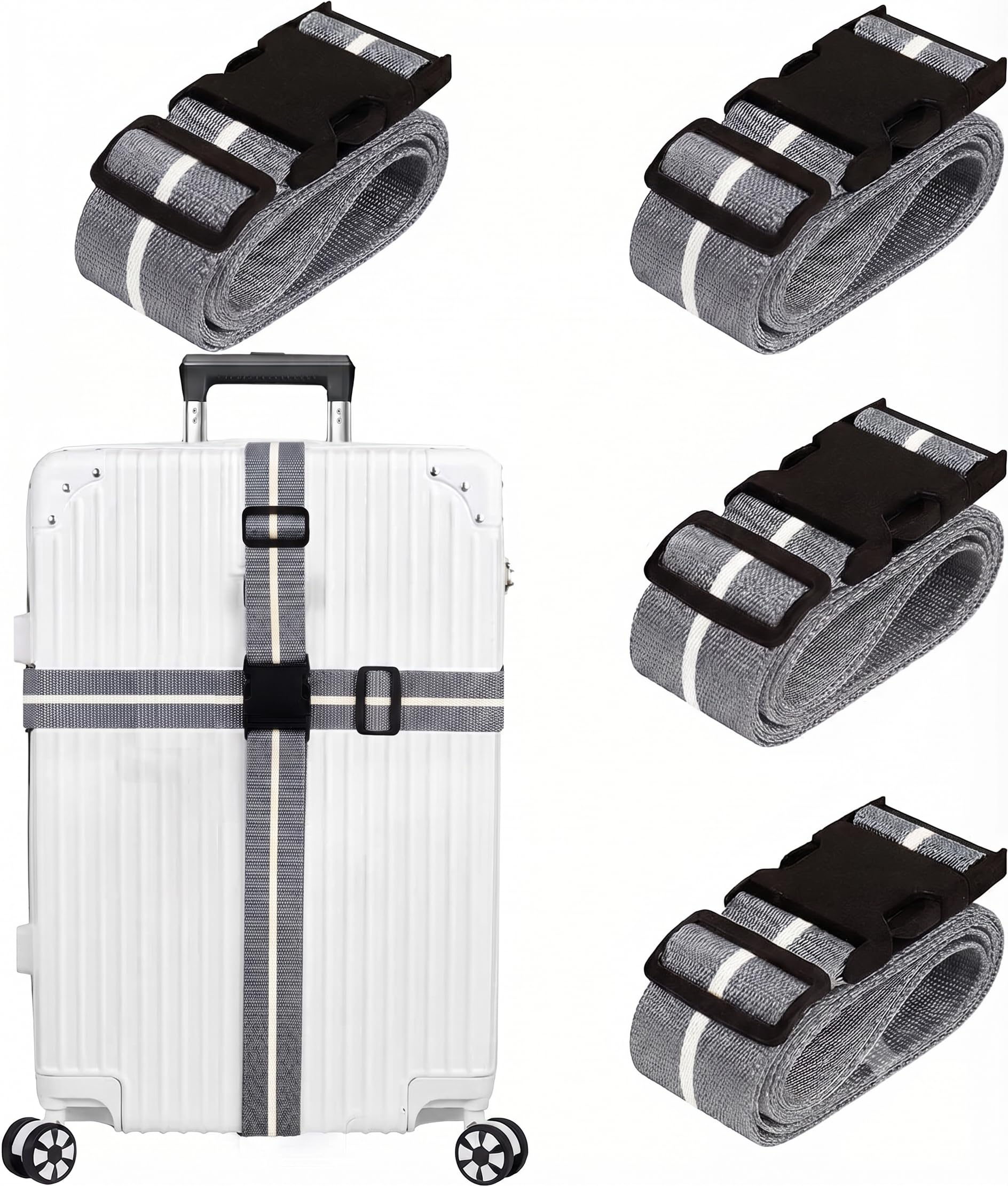 basri pack of 4 luggage strap for suitcase & trolley bag 1.5" x6.5feet | luggage belt | travel belt with quick release adjustable buckle for suitcase