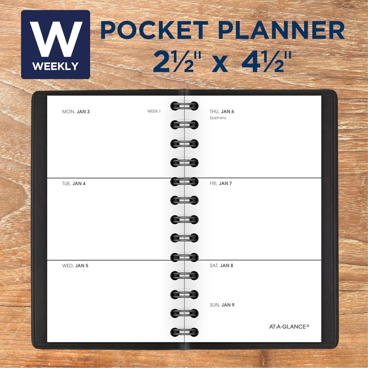 2022 Pocket Calendar by at-A-Glance, Weekly Planner, 2-1/2" x 4-1/2", Pocket Size, Unruled, Black (7003505)