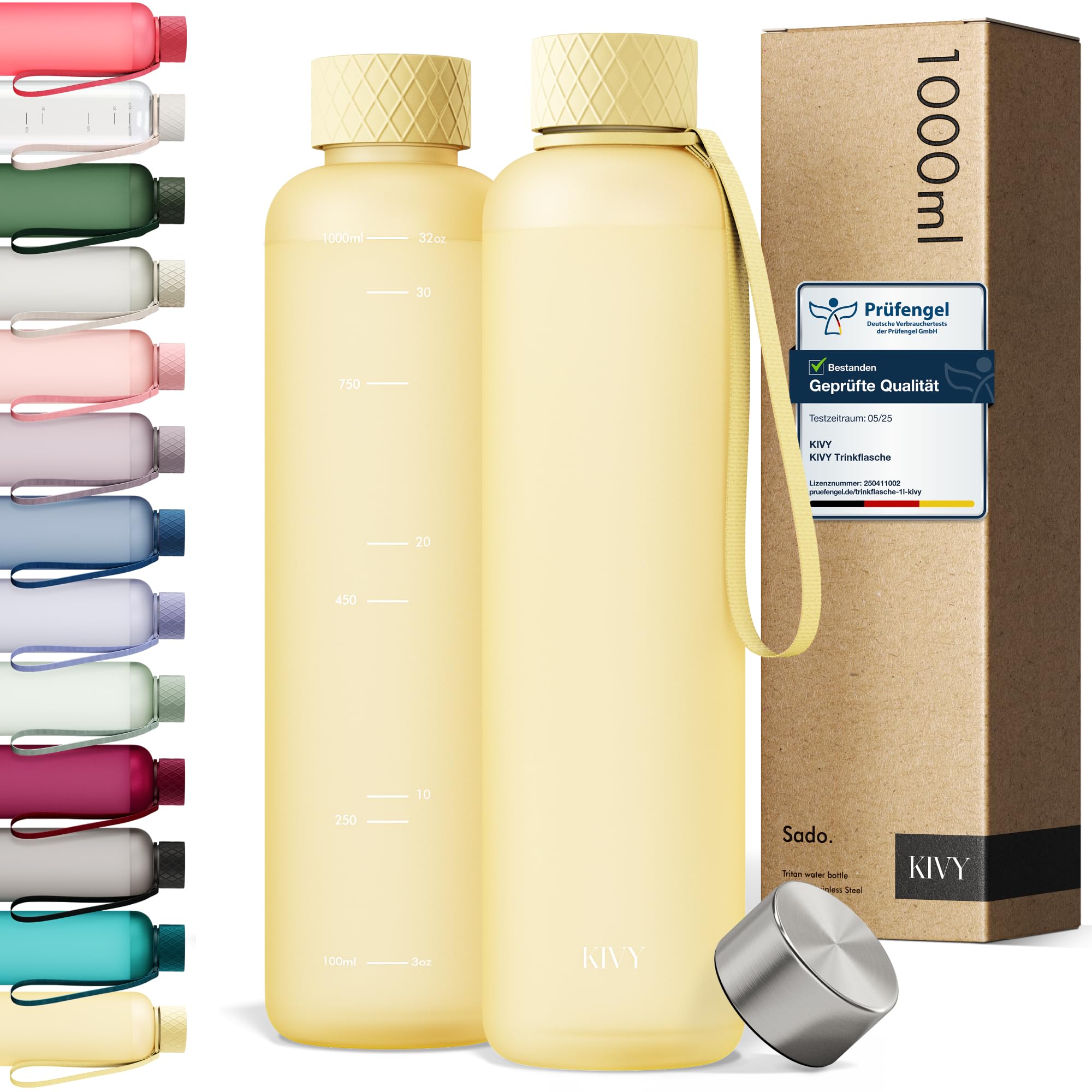 KIVY Trinkflasche 1l - Kohlensäure geeignet & Auslaufsicher - Für Sport, Schule & Büro - Sport Trinkflasche Gym - Wasserflasche Sprudel geeignet - Sportflasche 1 Liter - Spülmaschinenfest