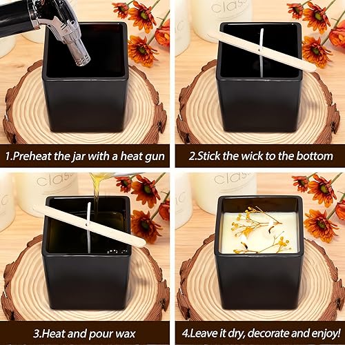 Miniatura 18 de CONNOO Paquete de 6 tarros de vela de vidrio esmerilado de 24 onzas, múltiples mechas de boca ancha, recipientes vacíos a granel para hacer velas