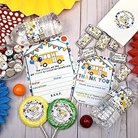 Vista 8 de El paquete de fiesta de cumpleaños de Wheels on the Bus incluye 20 invitaciones y tarjetas de agradecimiento con sobres + 2 tamaños diferentes