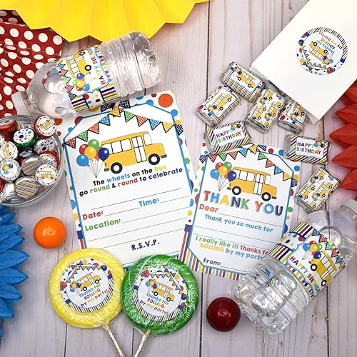 Miniatura 8 de El paquete de fiesta de cumpleaños de Wheels on the Bus incluye 20 invitaciones y tarjetas de agradecimiento con sobres + 2 tamaños diferentes de