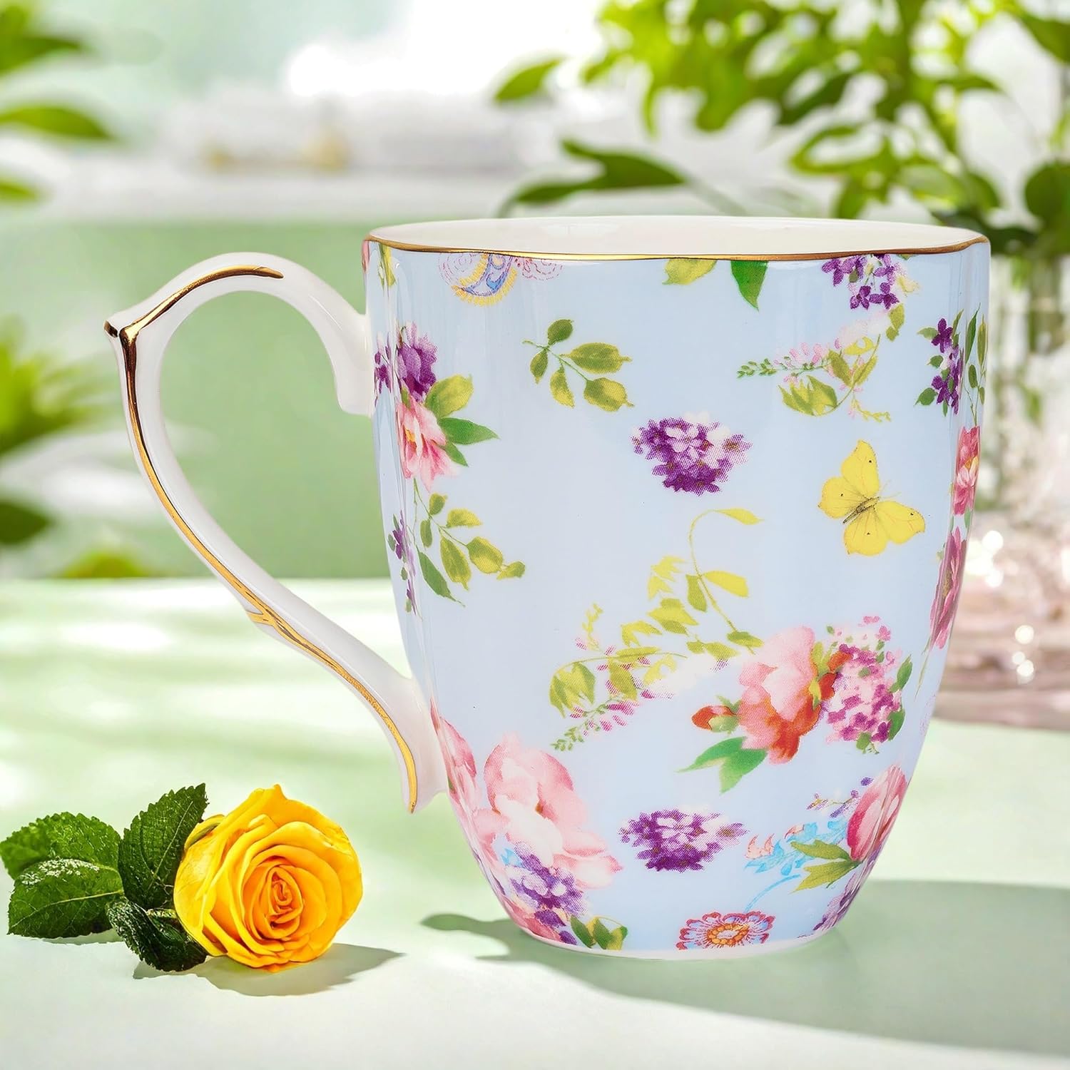 13oz Bone China Floral Mug with Gold Bone China Coffee Mugs Bone Teacup Christmas Mugs Birthday Gifts for Women Mom Friends Coworker - Image 5