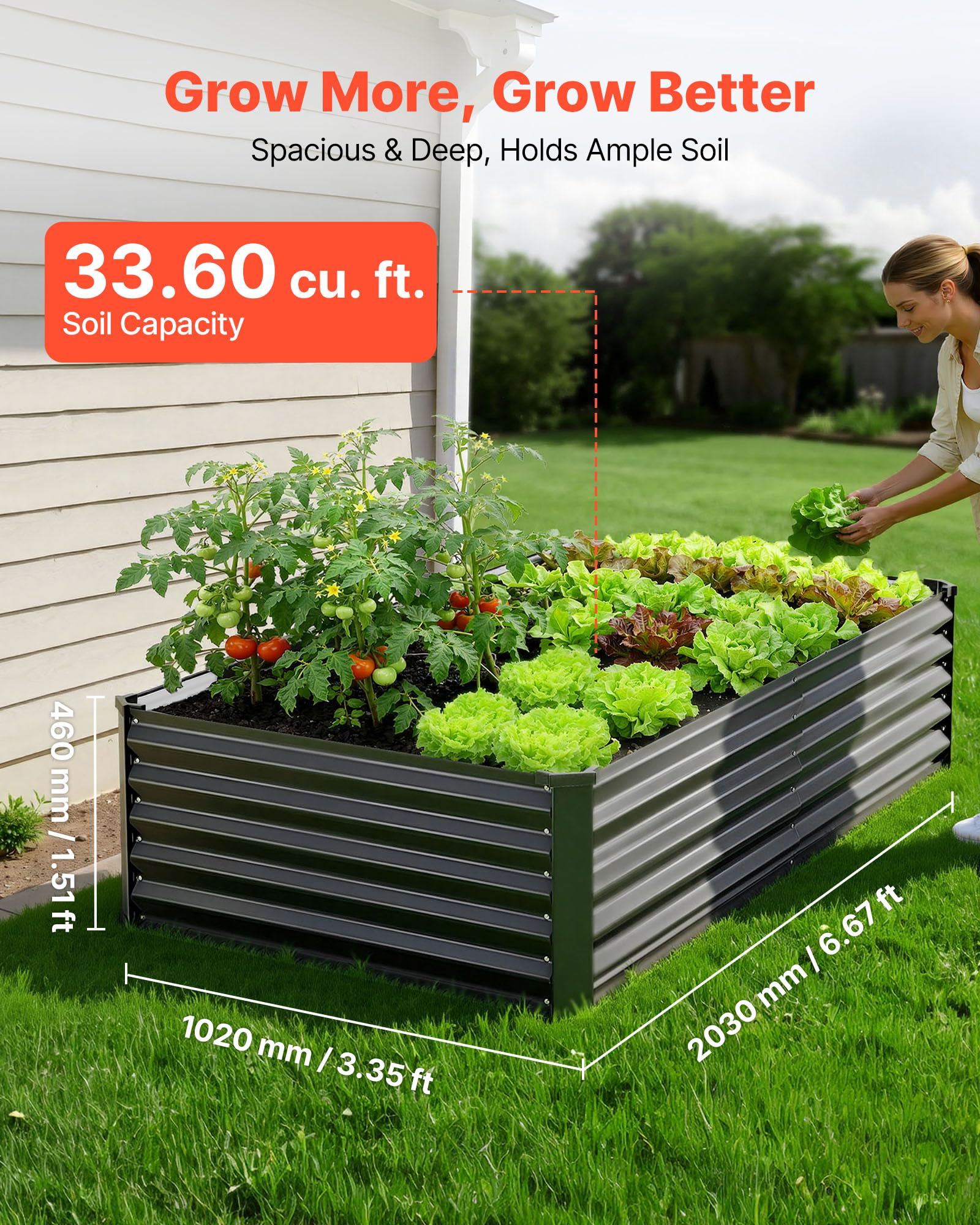 VEVOR 2 szt. Ocynkowana metalowa podwyższona donica 2030 x 1020 x 460 mm, rabat ogrodniczy prostokątny metalowy stojak na kwiaty rośliny warzywne ogród ogród warzywny