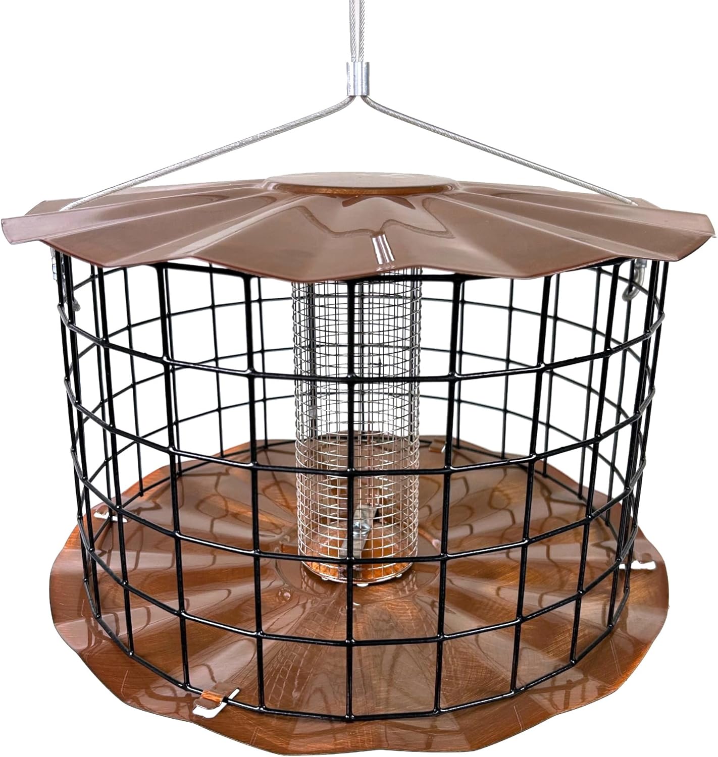 Erva Starling Proof Barrier Feeder with Integrated Baffle with Peanut Cylinder - Premium Copper Finish - Made in USA (PNF1)