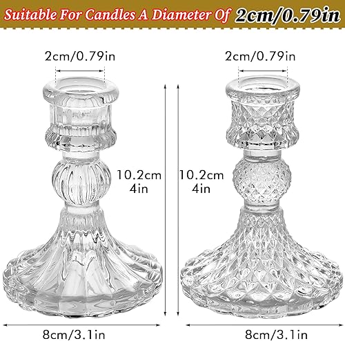 Miniatura 4 de Portavelas de vidrio transparente, juego de 8 piezas que incluye portavelas cónicos y portavelas a rayas, dos estilos para eventos formales, bodas,