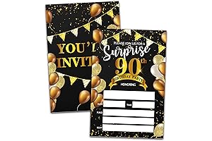 Stunning Black & Gold Surprise Party Invitations for Women's 90th Birthday