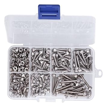 Ketsicart Bolts Nuts Assortment, M3 Cap Hex Fastener 304 Stainless Steel 250Pcs Bolt Nut Kit 6 Most Common Sizes for Industrial for Construction for Machinery