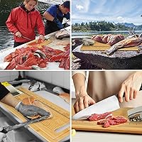 Vista 5 de Tabla de limpieza de pescado, tabla de filete de pescado con abrazadera, cuchillo de filete y guantes, tabla de medición de pesca portátil de 18
