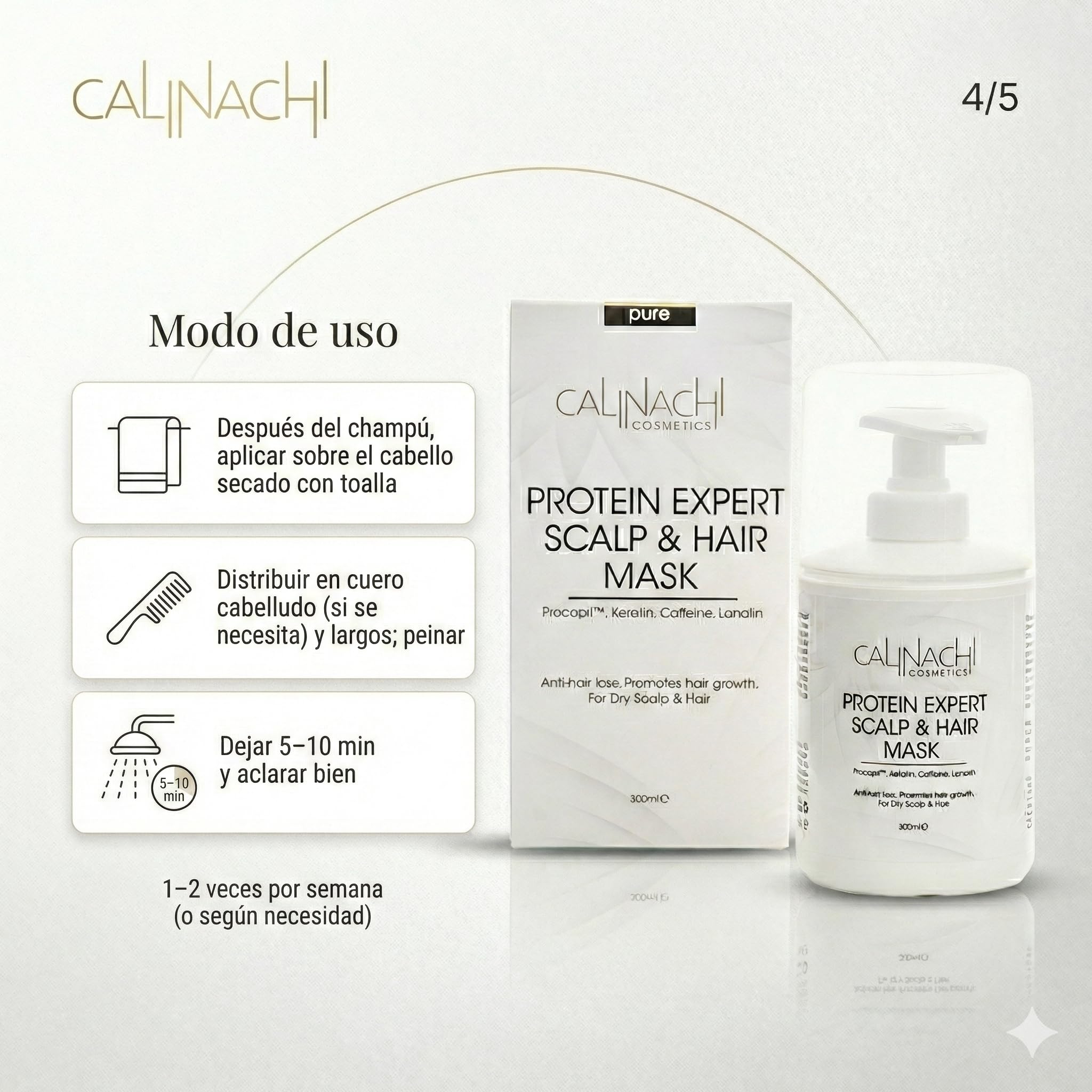 CALINACHI Mascarilla Capilar Proteica Procapil Queratina 300 ml | Mascarilla proteica con Procapil, cafeína y queratina que fortalece, reduce la rotura y aporta brillo a las puntas