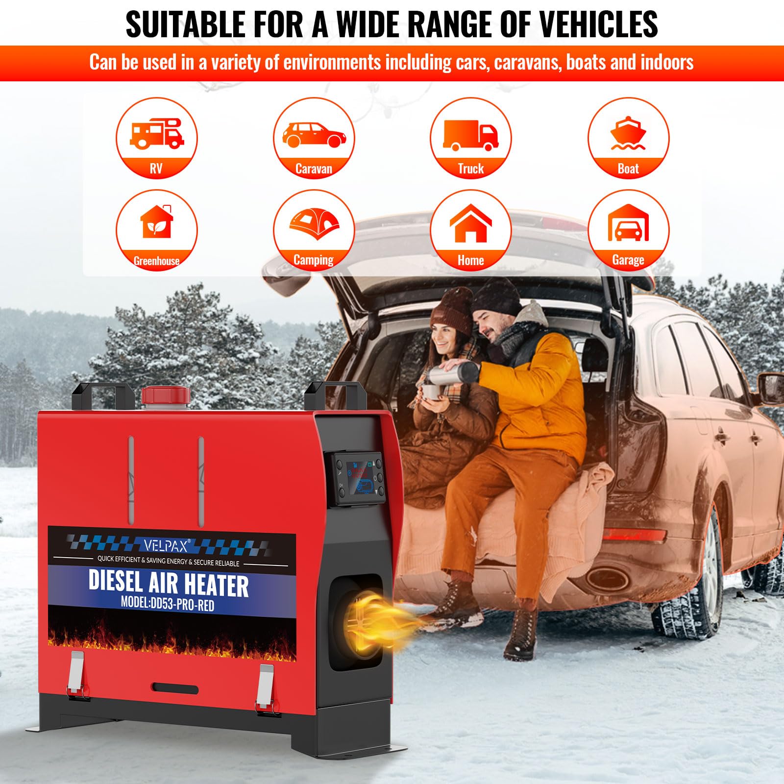 VELPAX Riscaldatore d'Aria Diesel all-in-One 8KW 12V riscaldatore d'Aria Diesel con silenziatore, LCD e Telecomando per Camper,Macchine,Camion,Barche,Autobus